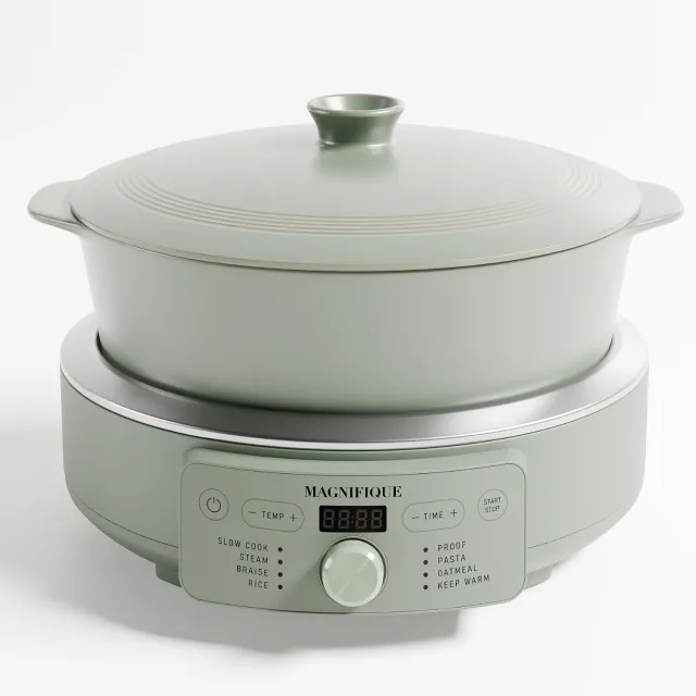 4.5 Quart Slow Cooker, 8-in-1 Casserole Programmable Round Multi-Cooker, Non-Toxic Clay pot Slow Cooker for Rice, Pasta, Steam & Proof, Oven Safe Pot to 500&deg;F, Brown