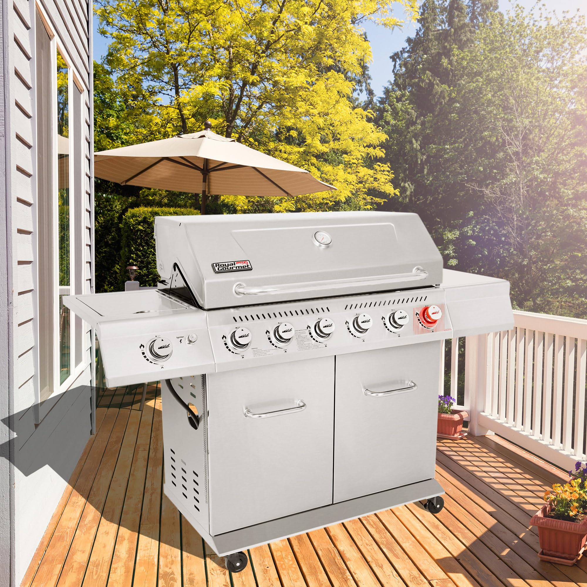 Stainless Steel 6-Burner Gas Grill – 74,000 BTU with Sear & Side Burner, Cabinet Style - Image 5