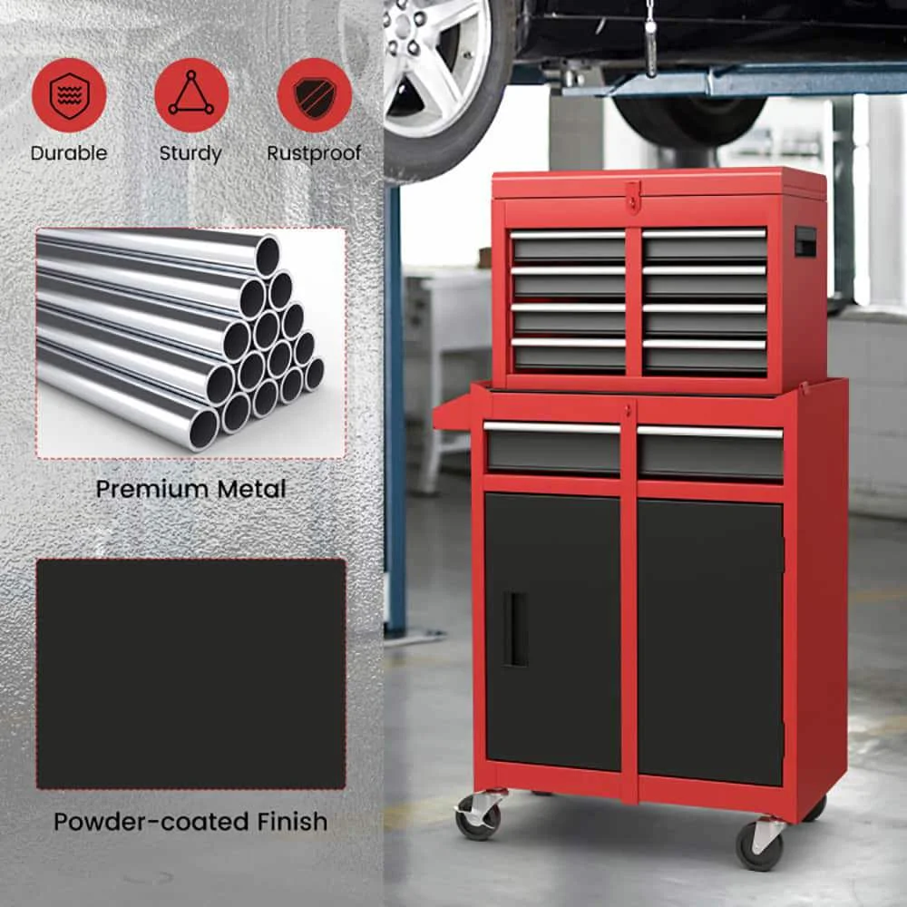 Demifill 2-in-1 Tool Chest and Cabinet with 5 Sliding Drawers, Large Storage Space and Detachable Design, Red - Image 22