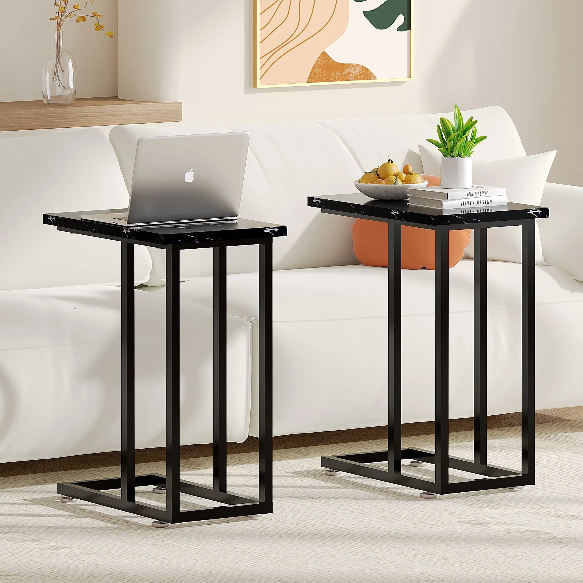 Set of 2 C-Shaped Sofa Side Tables, Small End Tables for Living Room, Bedside and TV Tray - Image 7