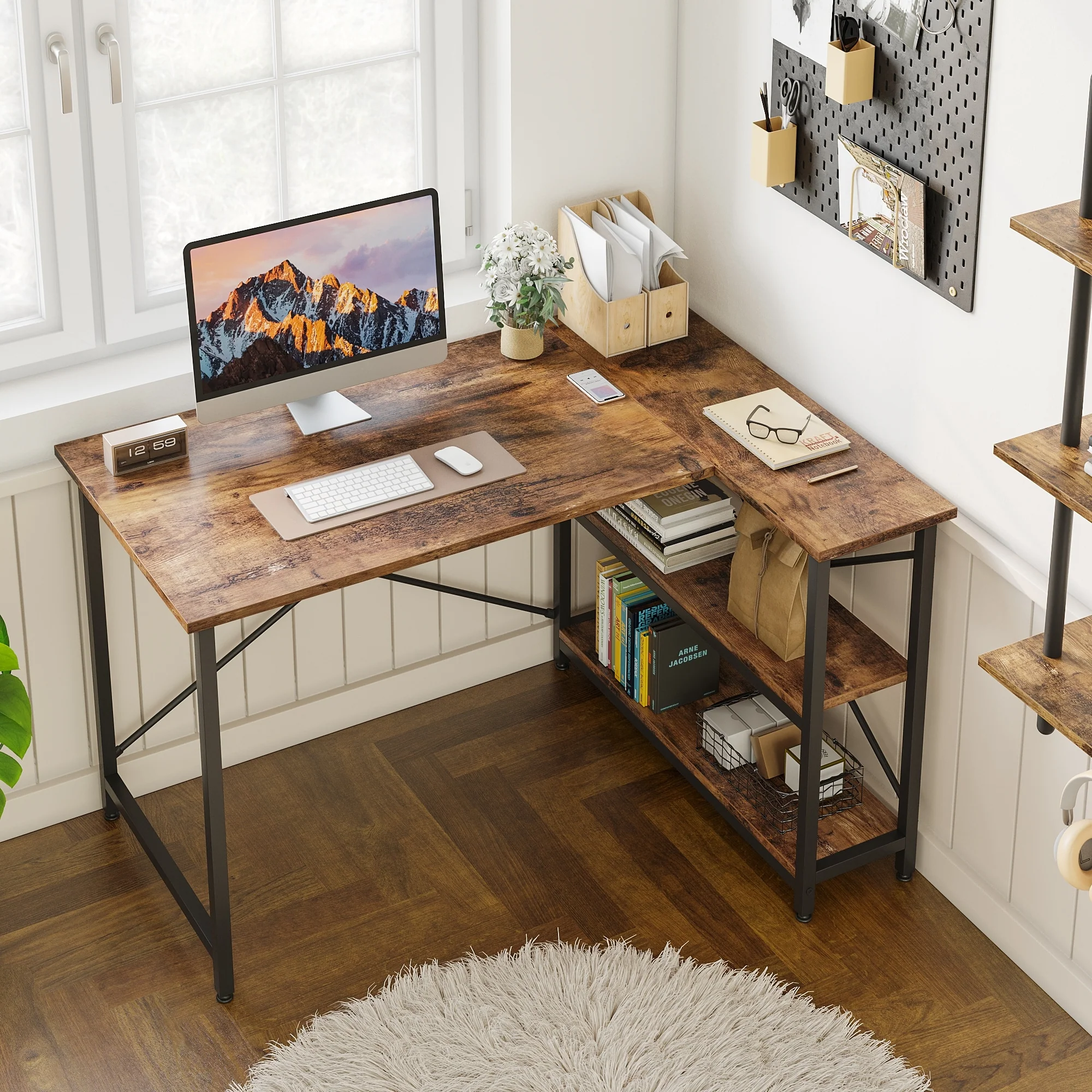 Small L Shaped Computer Desk with Storage Shelves, Compact Corner Workstation for Home Office and Study - Image 57