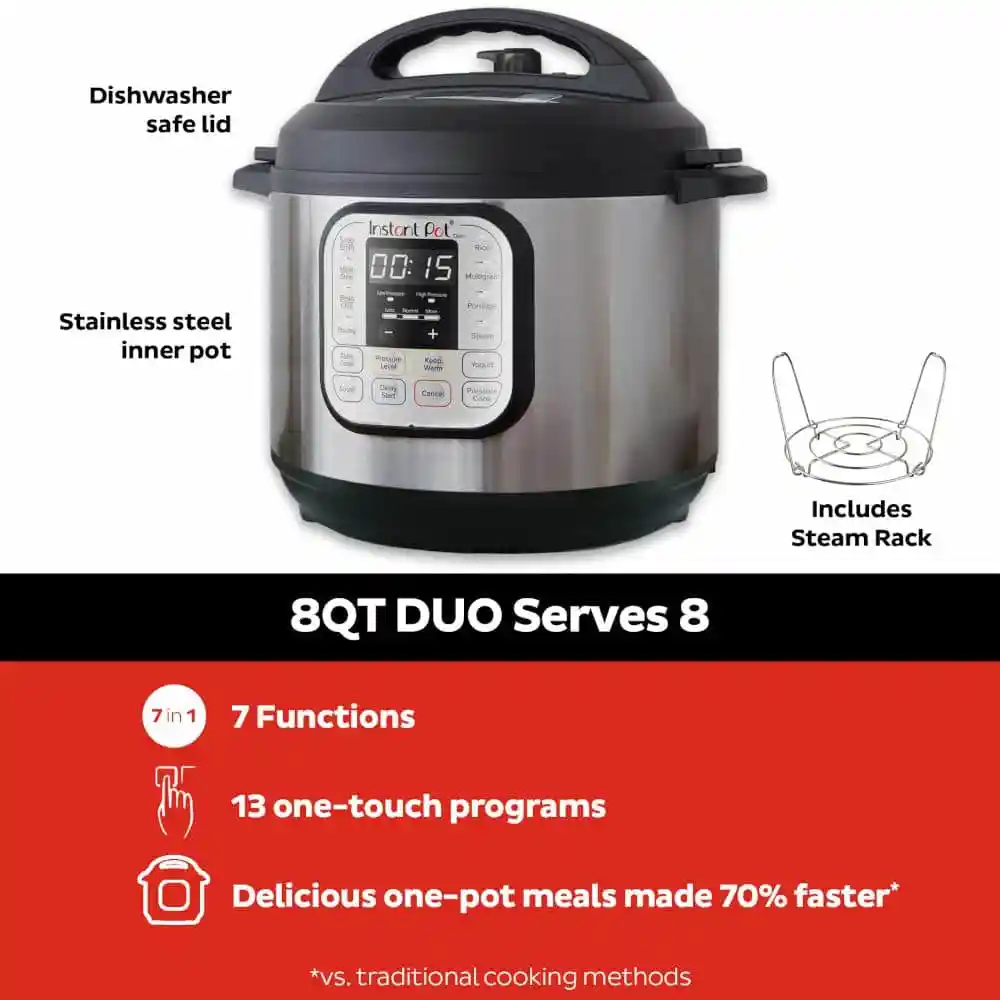8 qt. Stainless Steel Duo Electric Pressure Cooker - Image 6
