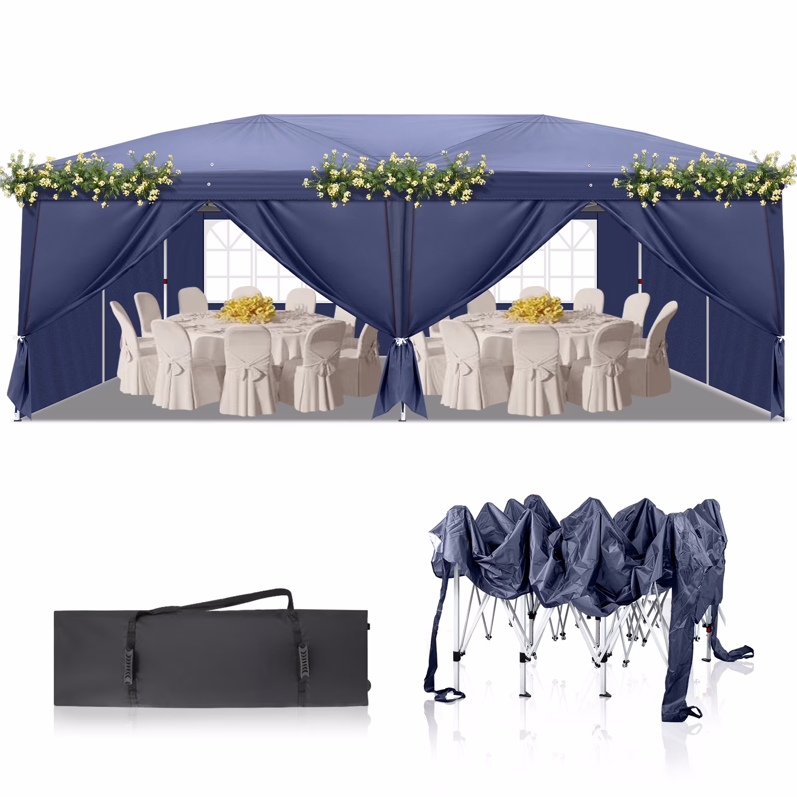 UBesGoo Ez Pop Up Patio Canopy Tent Gazebo Outdoor Party with 6 Sidewalls 10 x 20 ft Blue
