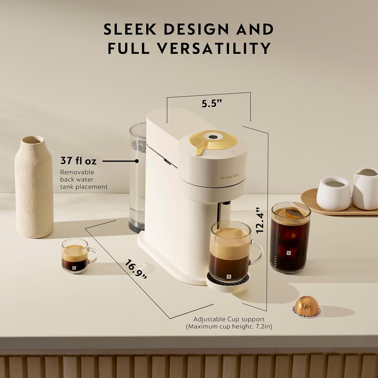 Vertuo Next Coffee and Espresso Maker, Creamy White and Gold - Image 2