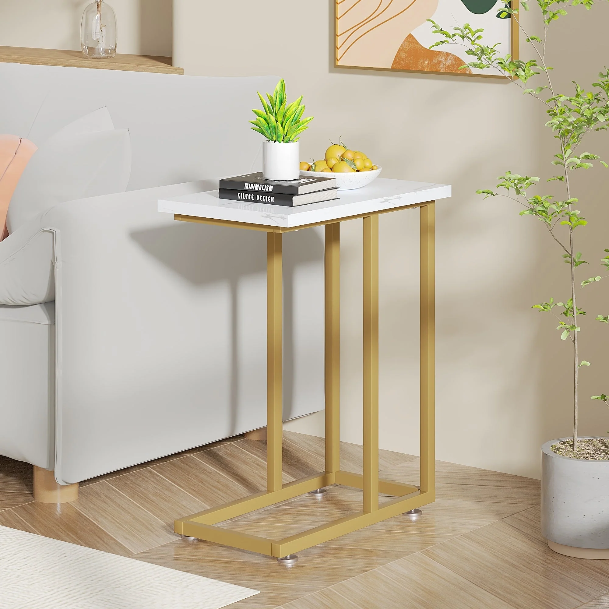 Set of 2 C-Shaped Sofa Side Tables, Small End Tables for Living Room, Bedside and TV Tray - Image 28