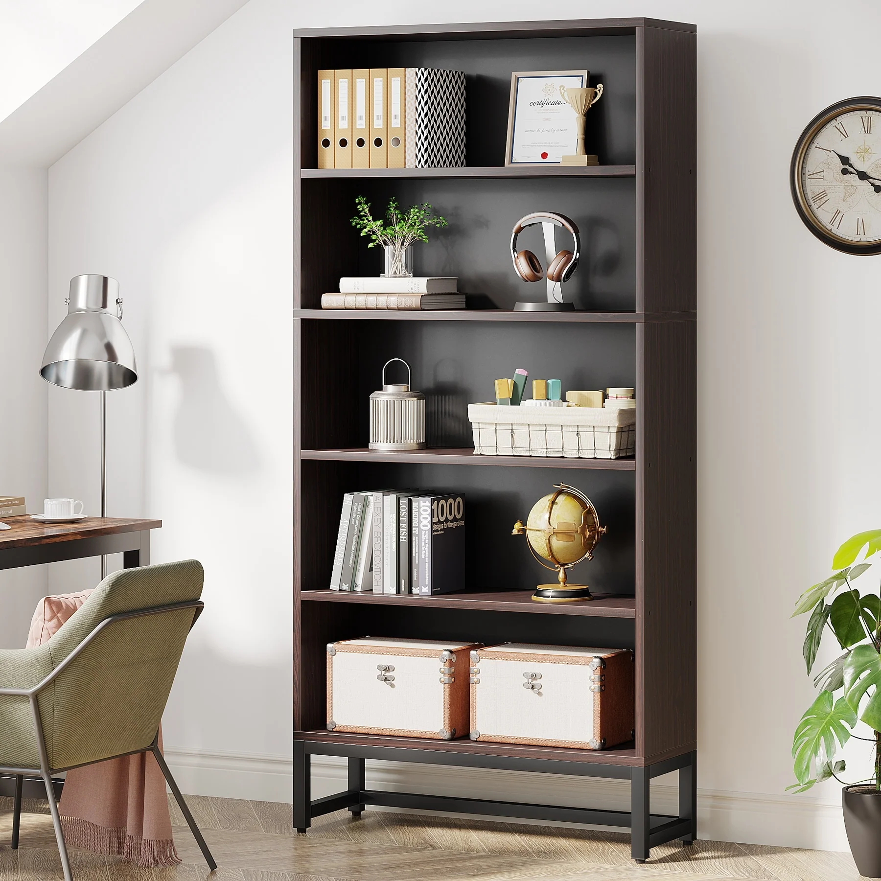 70.87 Inch Tall 5-Tier Bookcase, Large Bookshelf with 31.5 Inch Wide Storage - Image 2