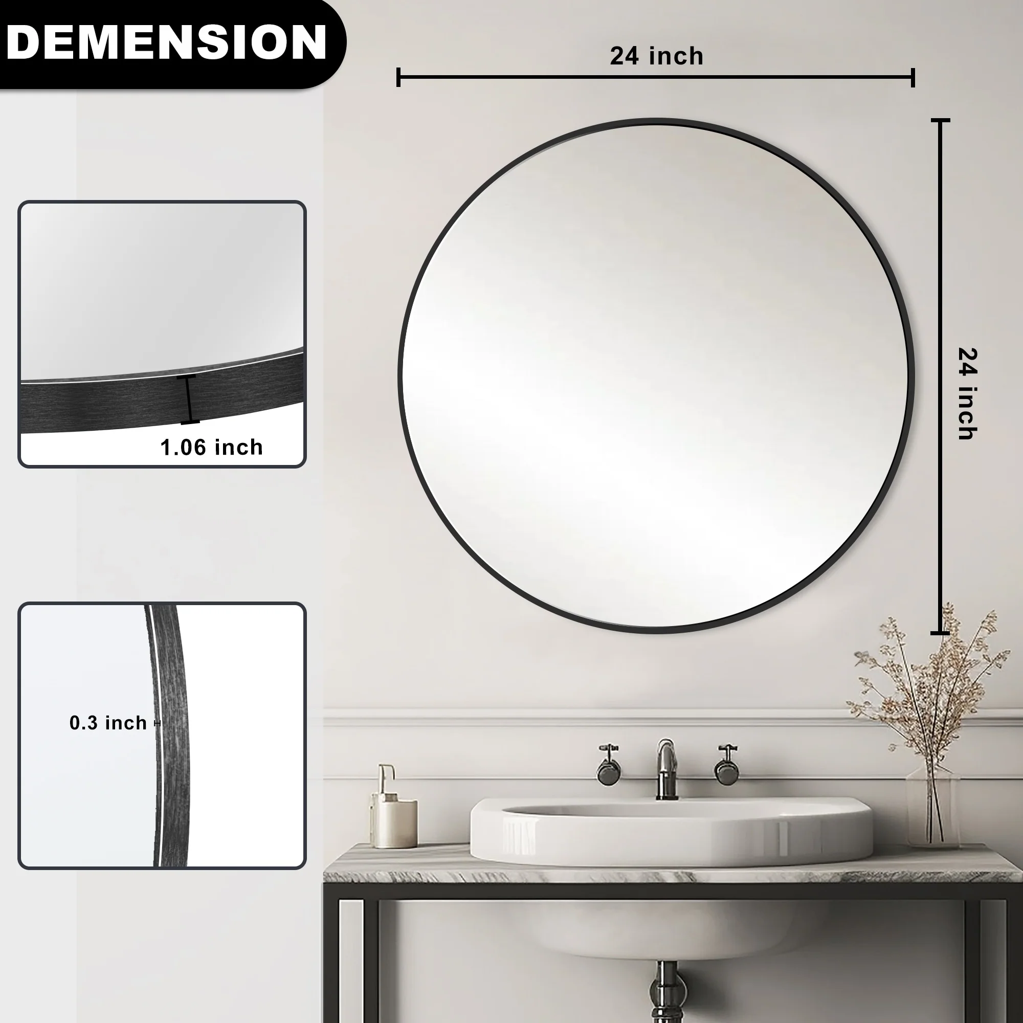 Modern Round Bathroom Vanity Mirror, Wall Mounted Circular Mirror for Bathroom, Bedroom and Home Decor - Image 52