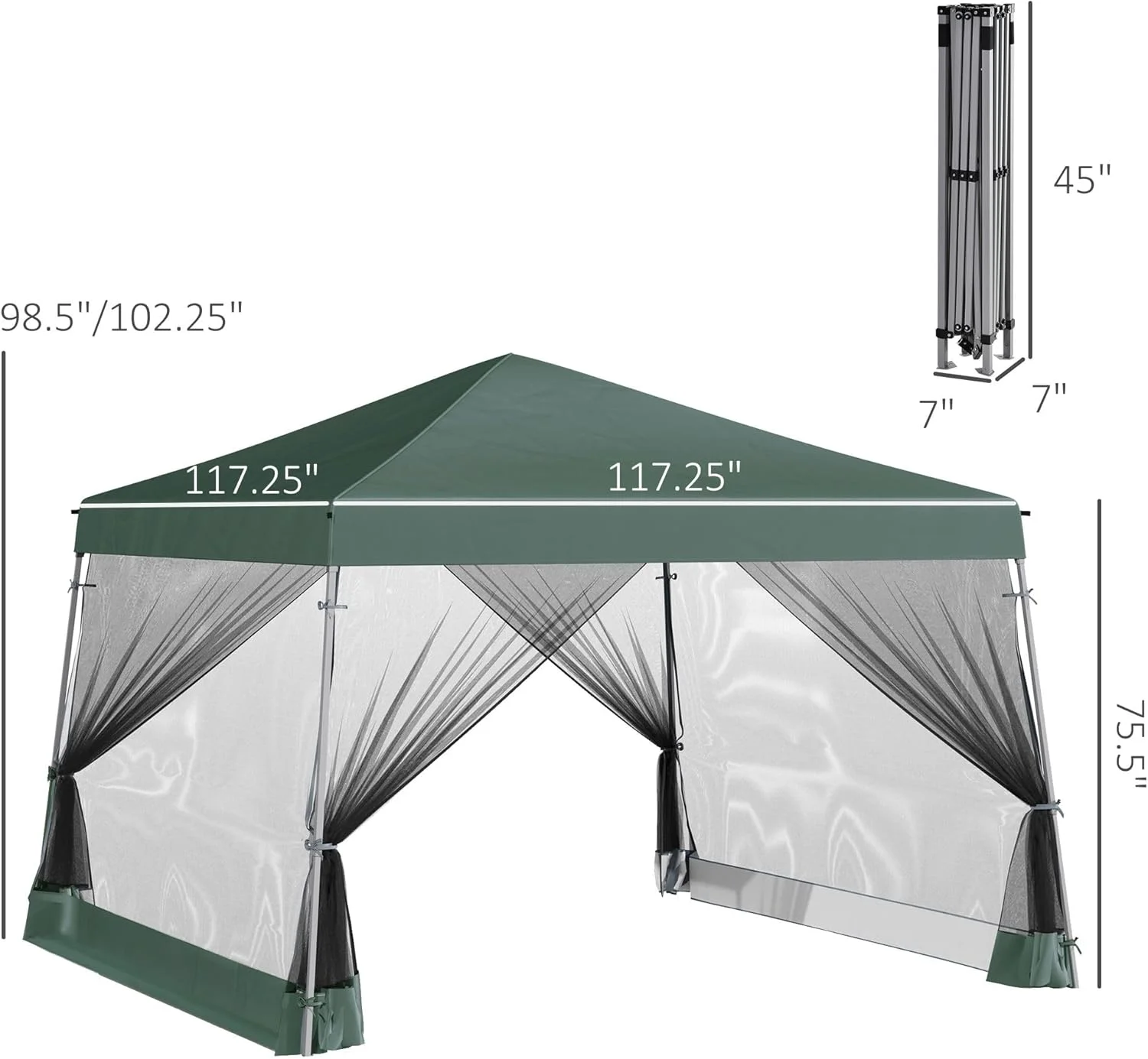 Slant Leg Pop Up Canopy Tent with Netting and Carry Bag, Instant Sun Shelter, Tents for Parties, Height Adjustable, for Outdoor, Garden, Patio, (11.5'x11.5' Base / 10'x10' Top), Green - Image 5