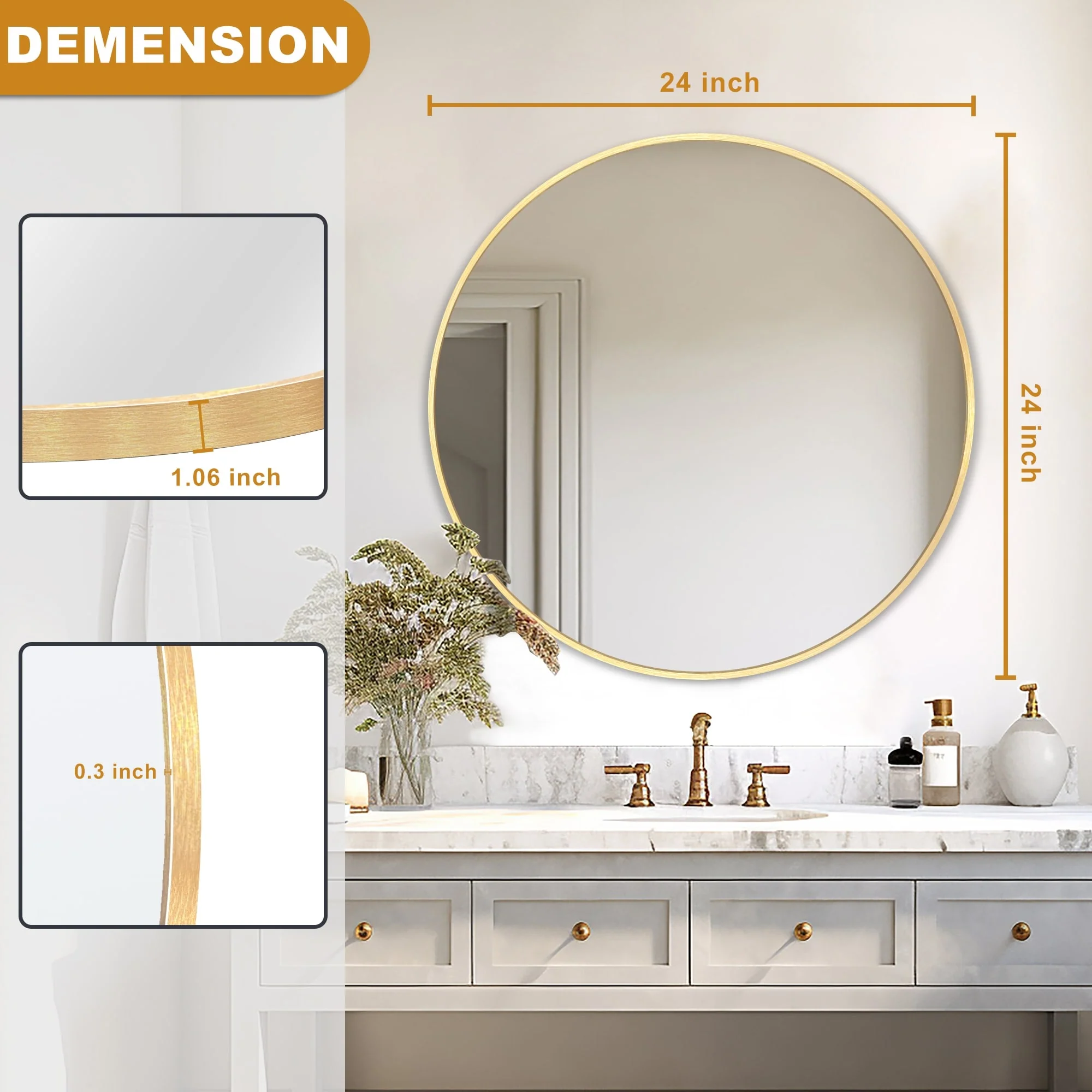 Modern Round Bathroom Vanity Mirror, Wall Mounted Circular Mirror for Bathroom, Bedroom and Home Decor - Image 39