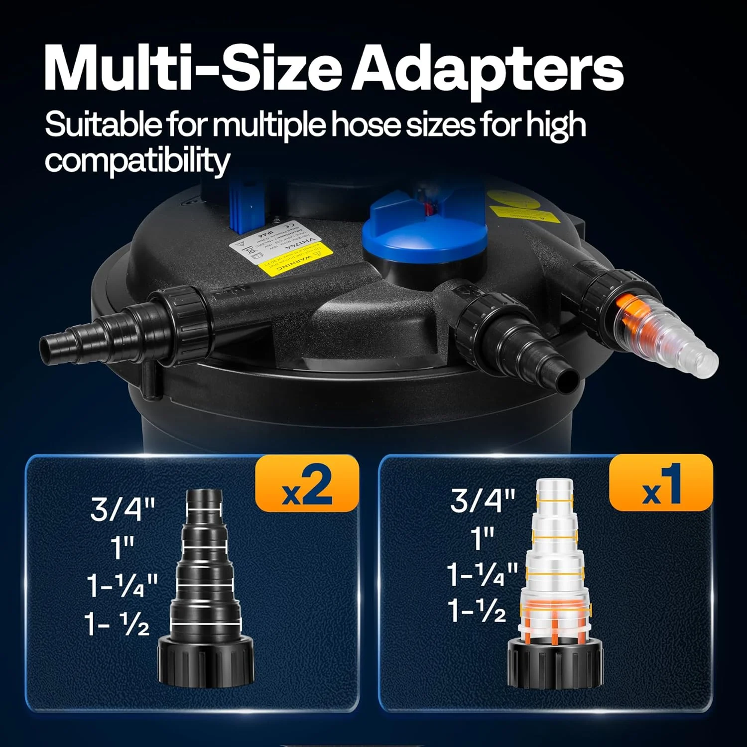 SPECSTAR 2110GPH Auto-Cleaning Pressurized Bio Pond Filter with 13W Light, Timer, Multi-Size Adapters for Koi Ponds up to 1057 Gallons or Ornamental Ponds up to 2113 Gallons - Image 17