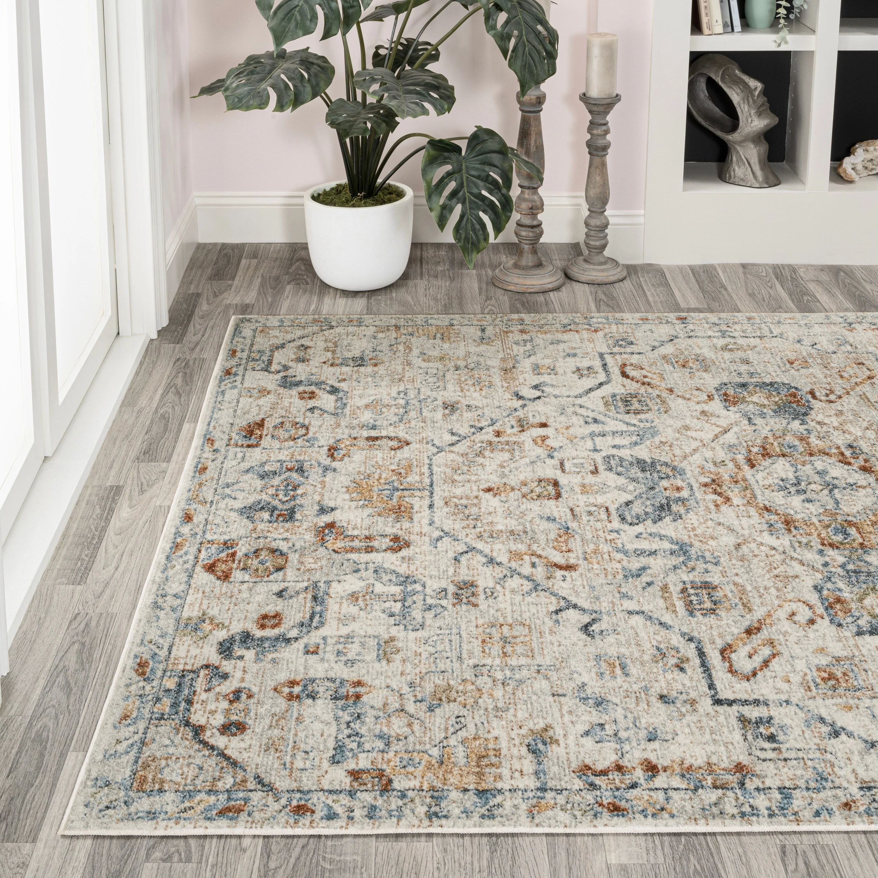 Bohemian Medallion Low-Pile Machine-Washable Area Rug, Cream and Terra - Image 46