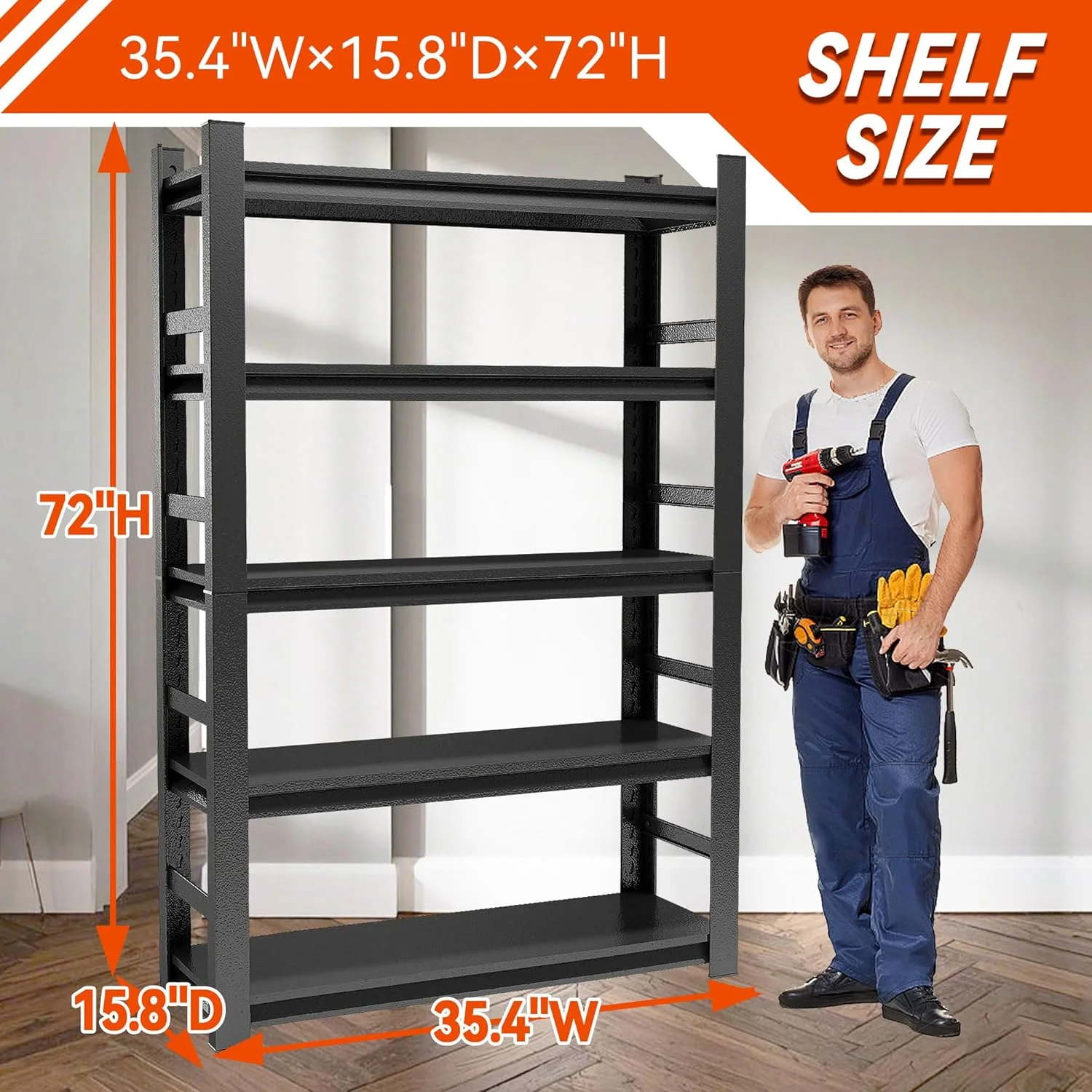 Garage Shelving Units and Storage 5 Tier Adjustable Storage Shelves Heavy Duty Metal Shelving Utility Industrial Shelving Rack for Garage Warehouse Pantry Basement,Black - Image 3