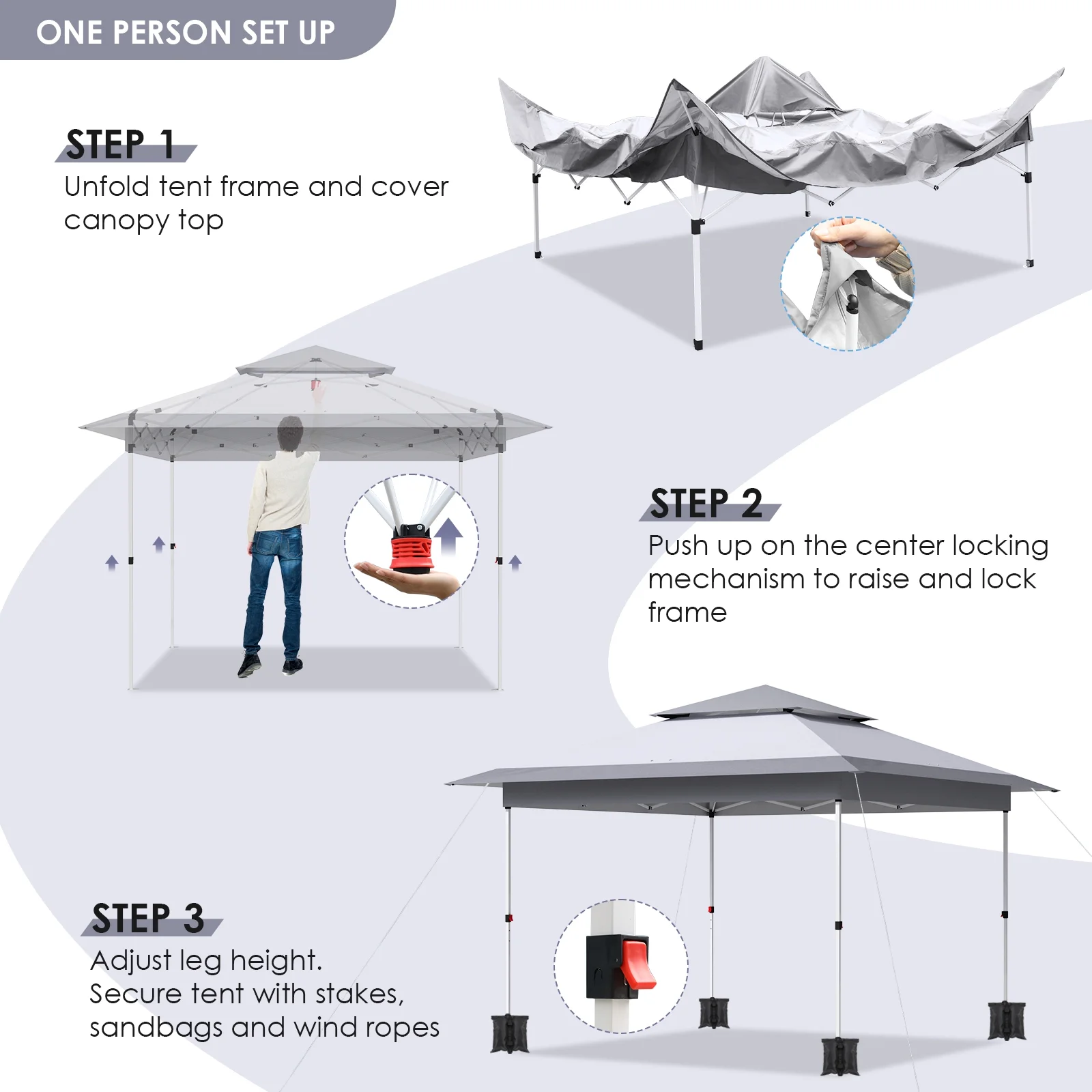 Arlopu White 12' x 12' Ez Pop Up Canopy Tent Portable Instant Folding Shelter Outdoor Camping Canopy Patio Party Gazebo - Image 6