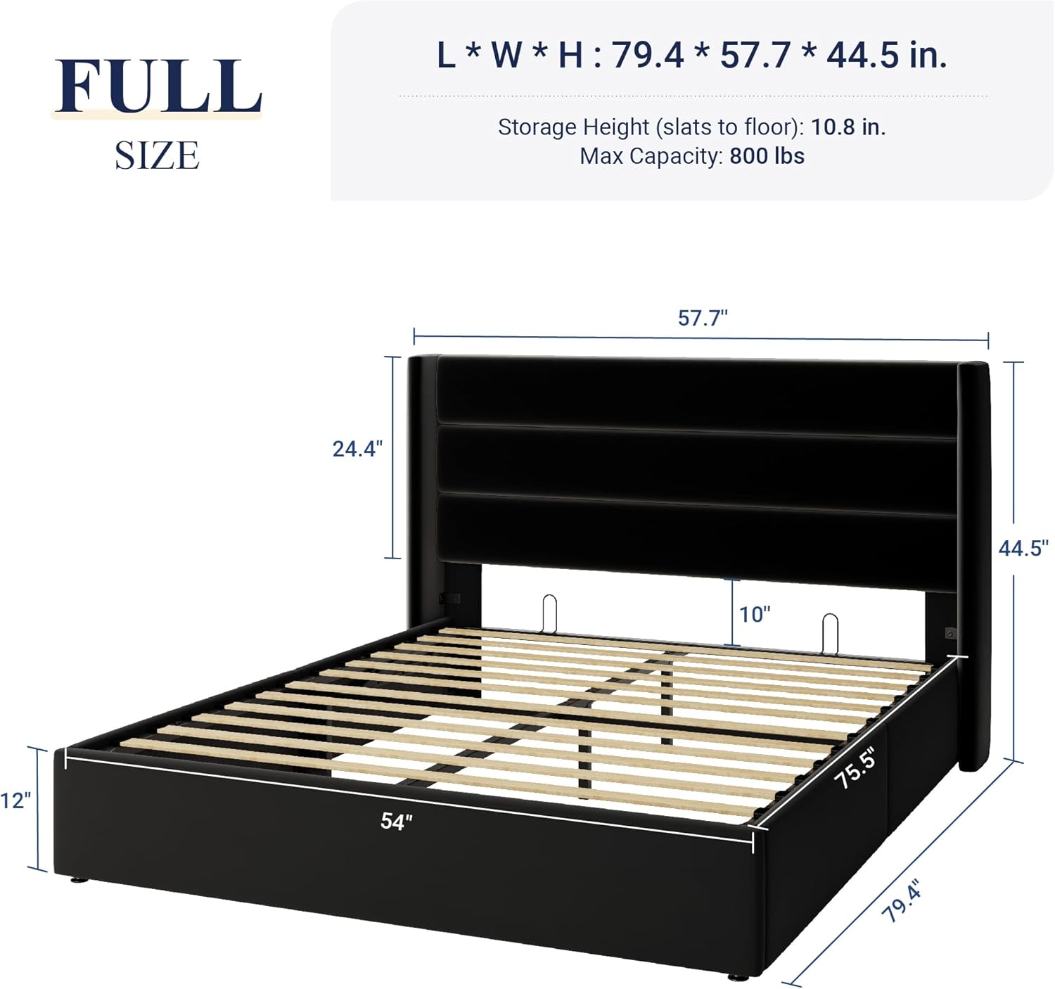 Queen Size Lift Up Storage Bed with Wingback Headboard, Upholstered Platform Bed Frame with Hidden Storage - Image 20