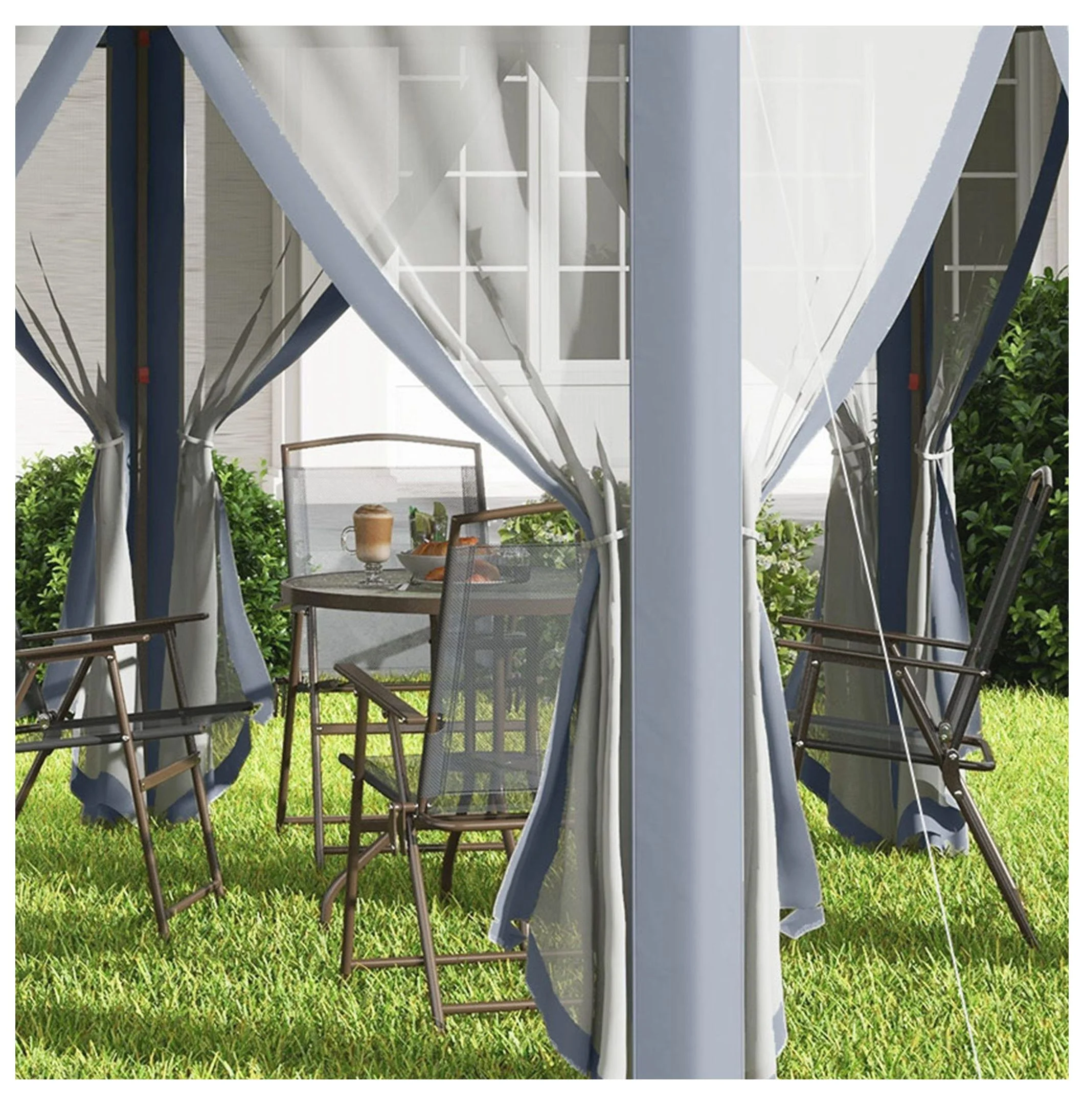 SAZYY 13'x13' Pop Up Gazebo Hexagonal Canopy Shelter with 6 Zippered Mesh Netting for Patio Backyard Garden Wedding Party - Image 9
