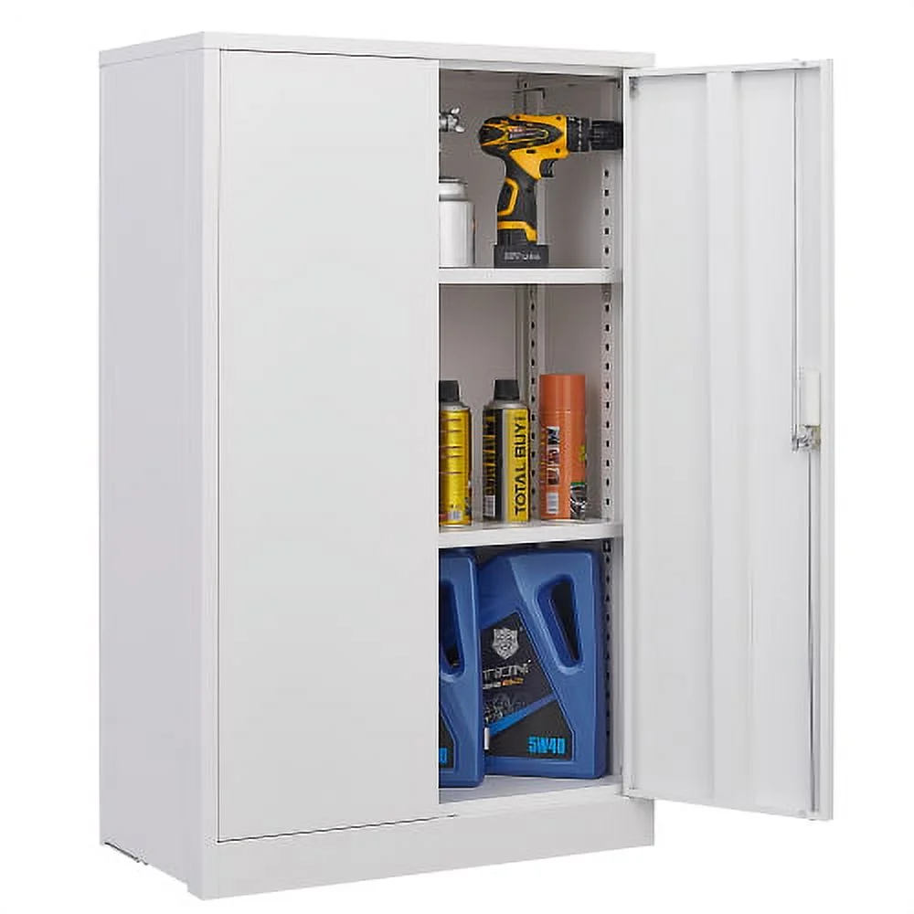Metal Storage Cabinet with Door and Adjustable Shelves, Tall Steel Locker with Lockable Doors & Top Cabinet - Garage Storage Cabinet for Office, Garage, Home, Easy Assemble Required, White - Image 5