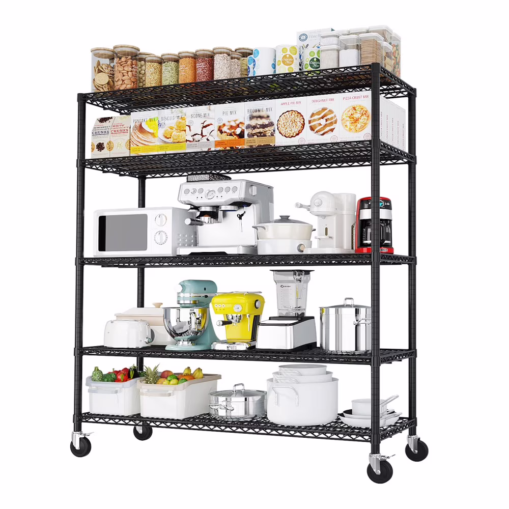IVV 4-Tier Wire Shelving Unit on Wheels, Rolling Metal Storage Utility Rack, 2500LBS Capacity, Height Adjustable for Restaurant Garage Pantry Kitchen, 55.12"L x 23.62"W x 75.59"H, Black - Image 3