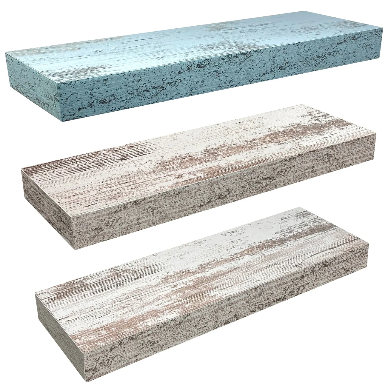 3-Pack Rustic Wood Floating Wall Shelves, Beach Style Hanging Display and Storage Shelves - Image 6