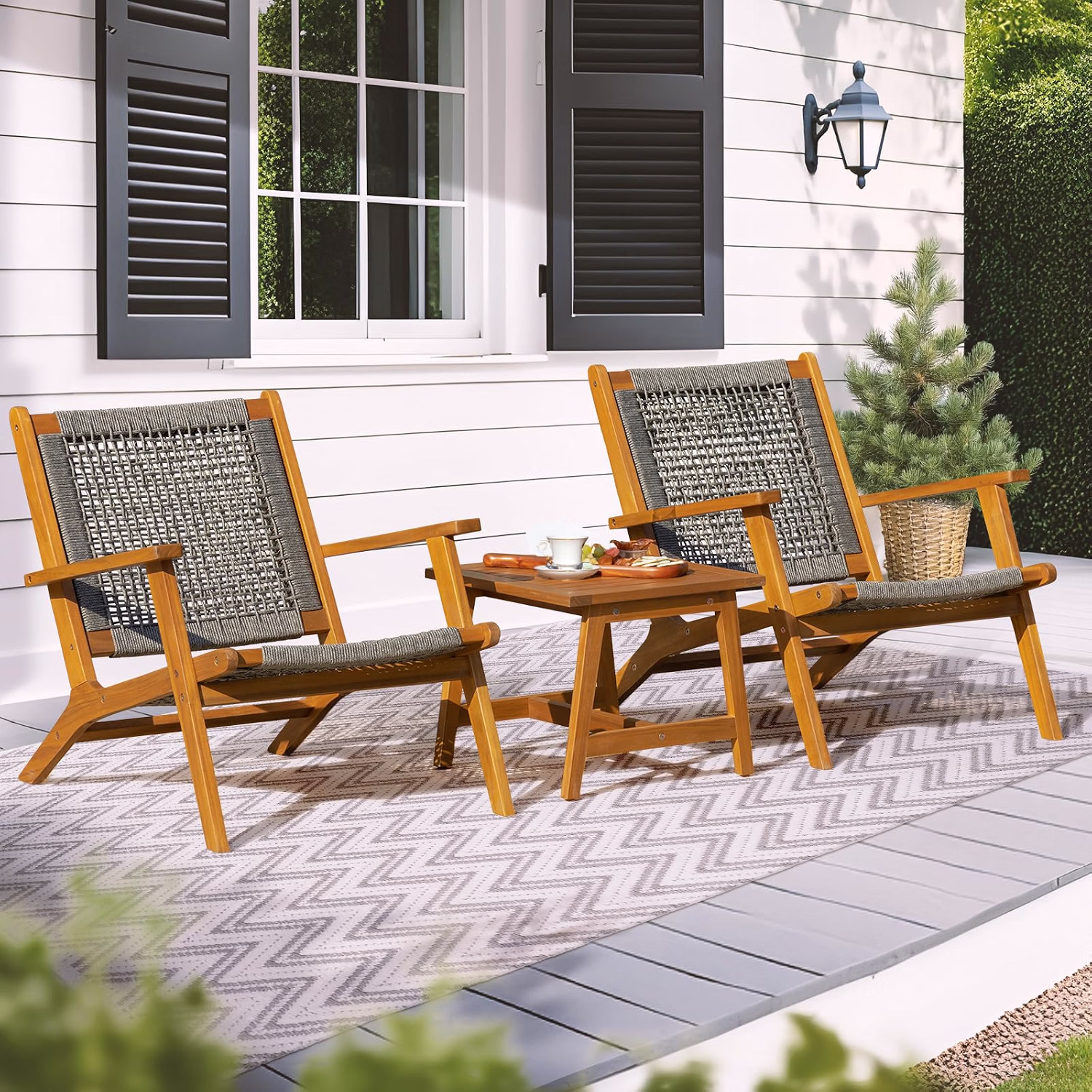 Heavy Duty 500lbs Weight Capacity Wicker Bistro Table and Chairs Set of 2 with Premium Olefin Fabric Soft Cushions - Image 14