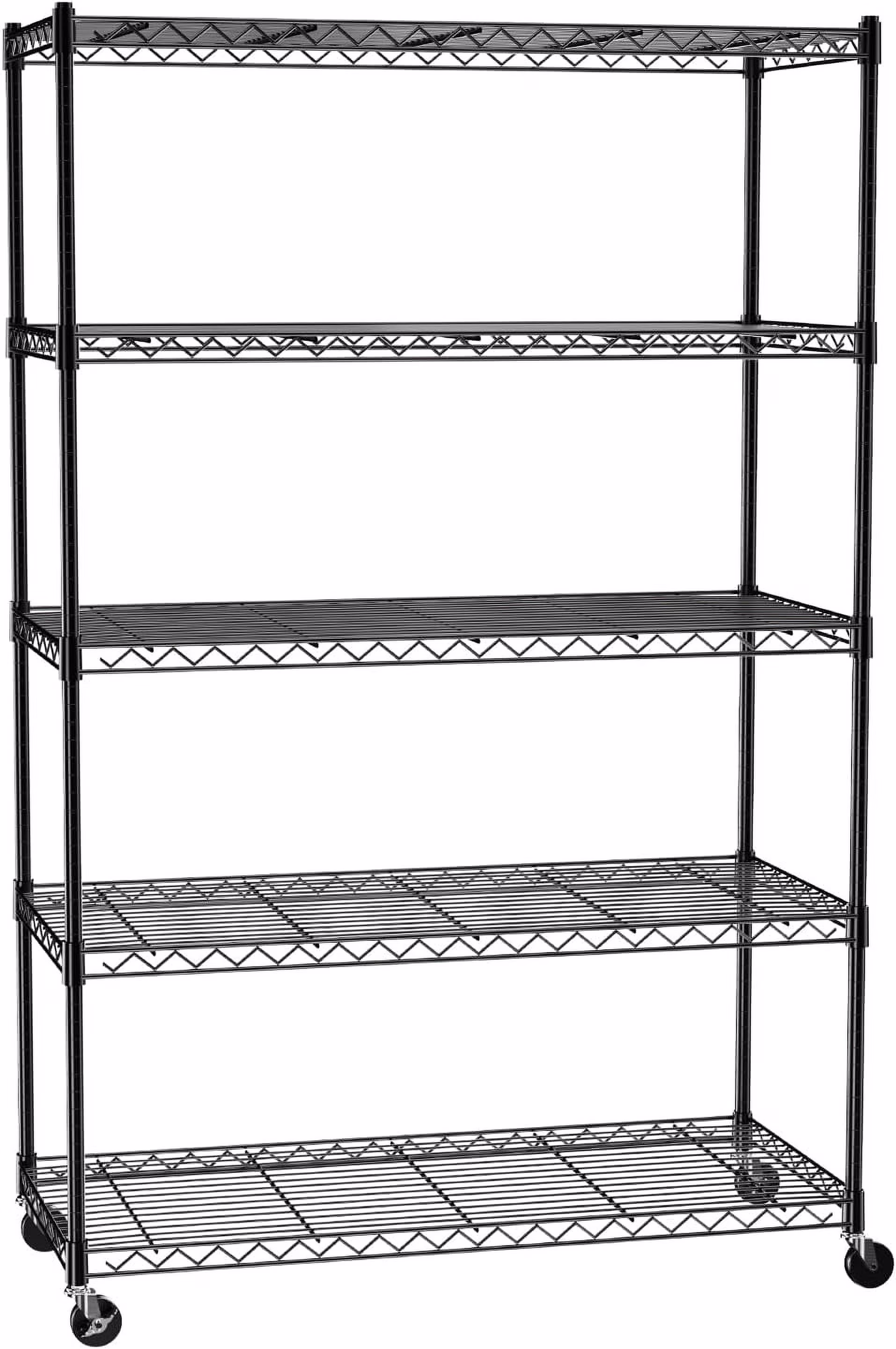 Cotiro 5-Tier 76" High Adjustable Storage Rack, Heavy-Duty Wire Rack with Wheels and Adjustable Feet