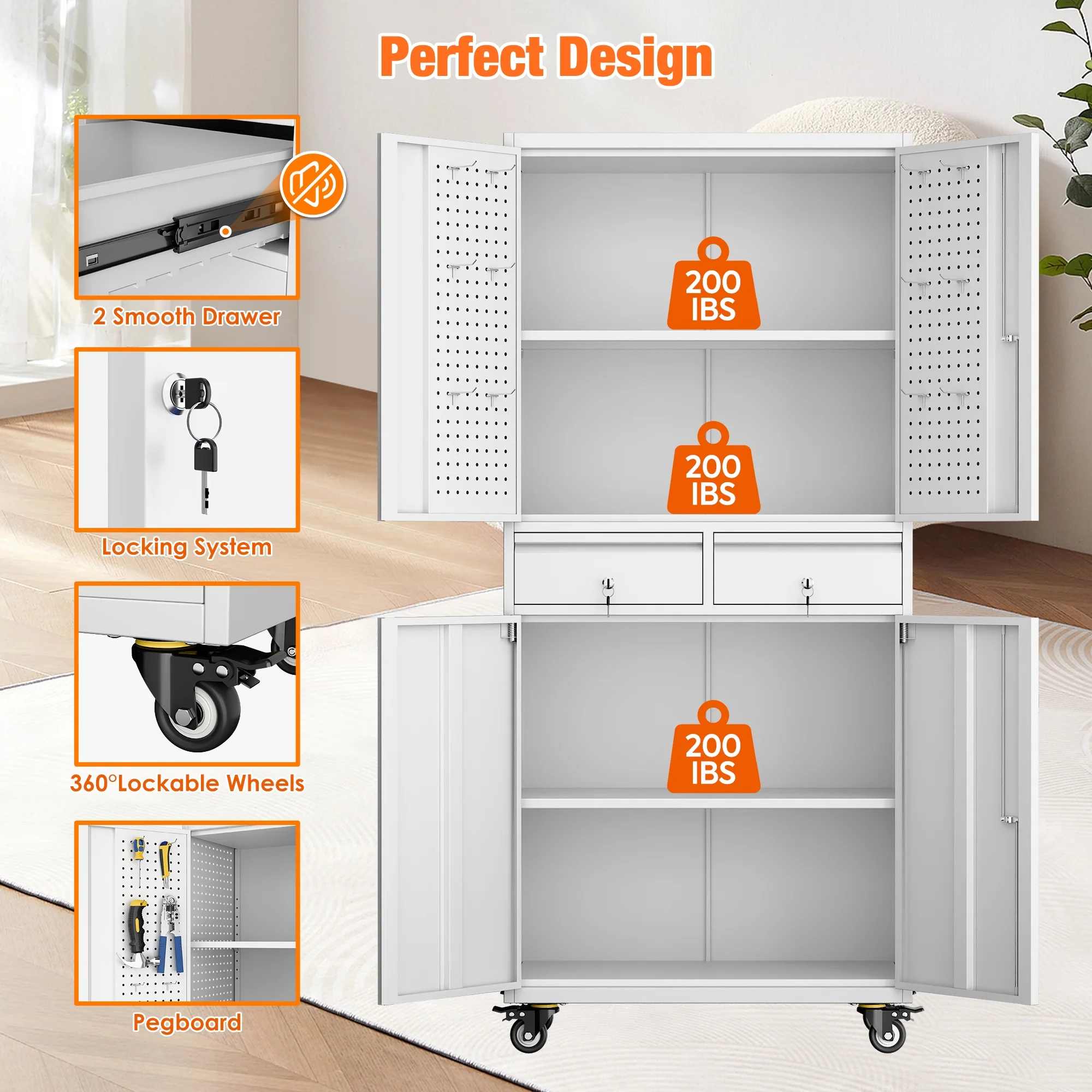 SUPEER 71" Metal Storage Cabinets with Wheels and Pegboards, Industrial Cabinet with 2 Drawers and 2 Adjustable Shelves,, Assembly Required - Image 76