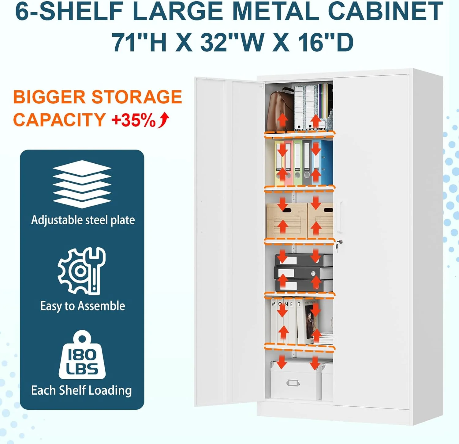 MIIIKO Metal Storage Cabinet with Locking Doors, Black Garage Lockable Steel Cabinets with 4 Doors and 5 Shelves for Home, Garage, Pantry Workshop Warehouse - Image 24
