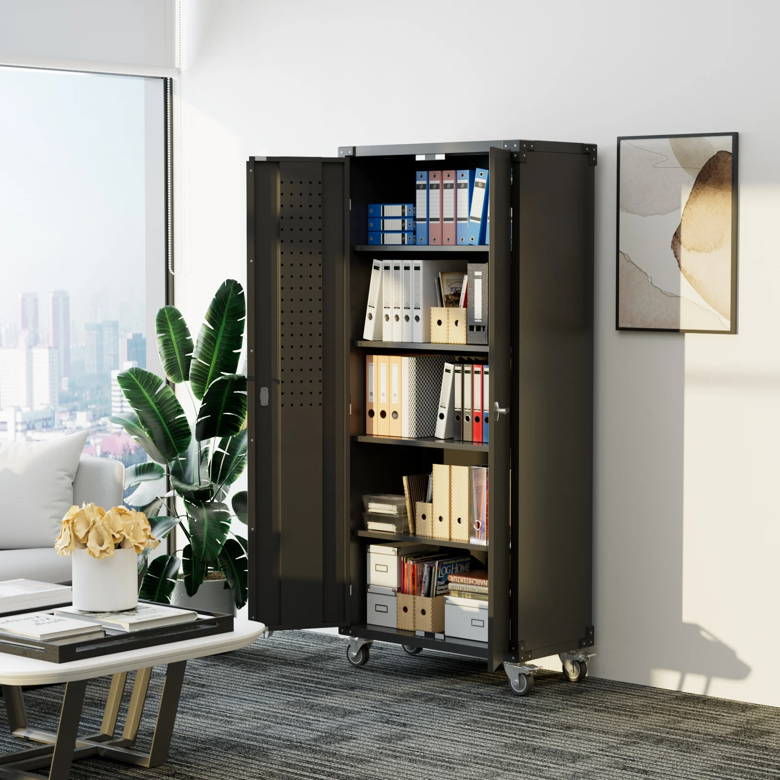 SUXXAN Metal Rolling Cabinet with 2 Swing Doors, Adjustable Shelve, Storage Tool Chest for Garage Utility Room, White - Image 84