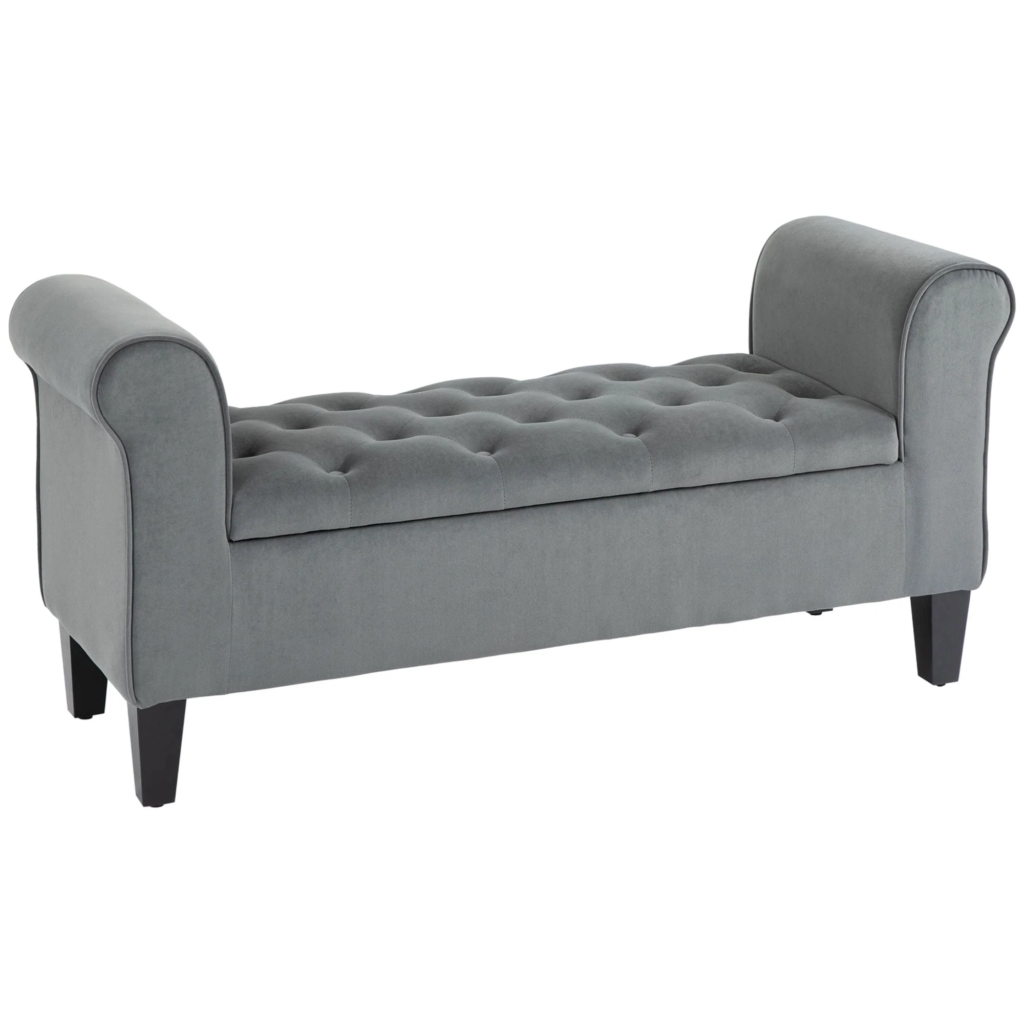 Button-Tufted Storage Ottoman Bench, Upholstered Bed Bench with Rolled Armrests for Bedroom, Living Room and Hallway - Image 12