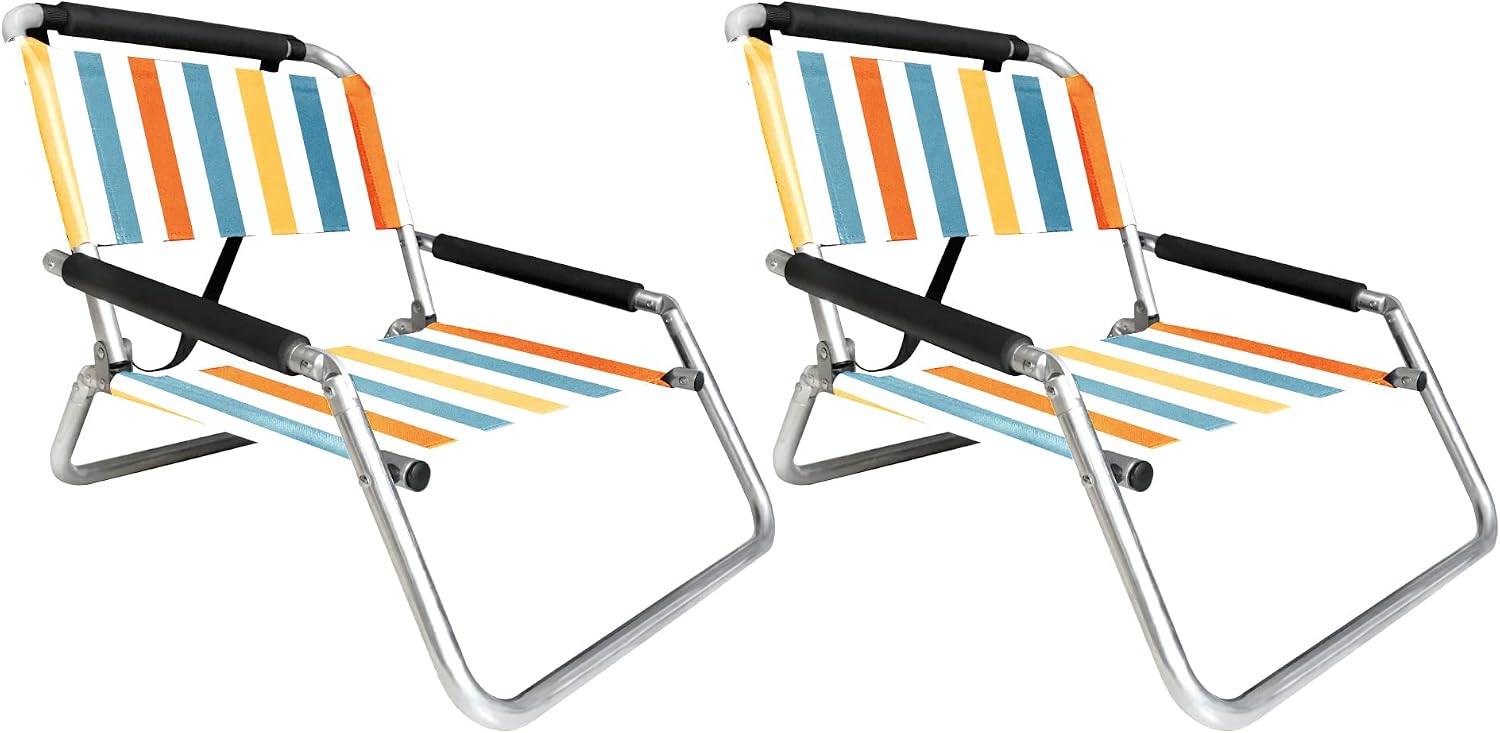 Lightweight Portable Foldable Recliner Beach Chairs, with Slip Pockets and Shoulder Strap, 2 Pack, Black, XL - Image 2