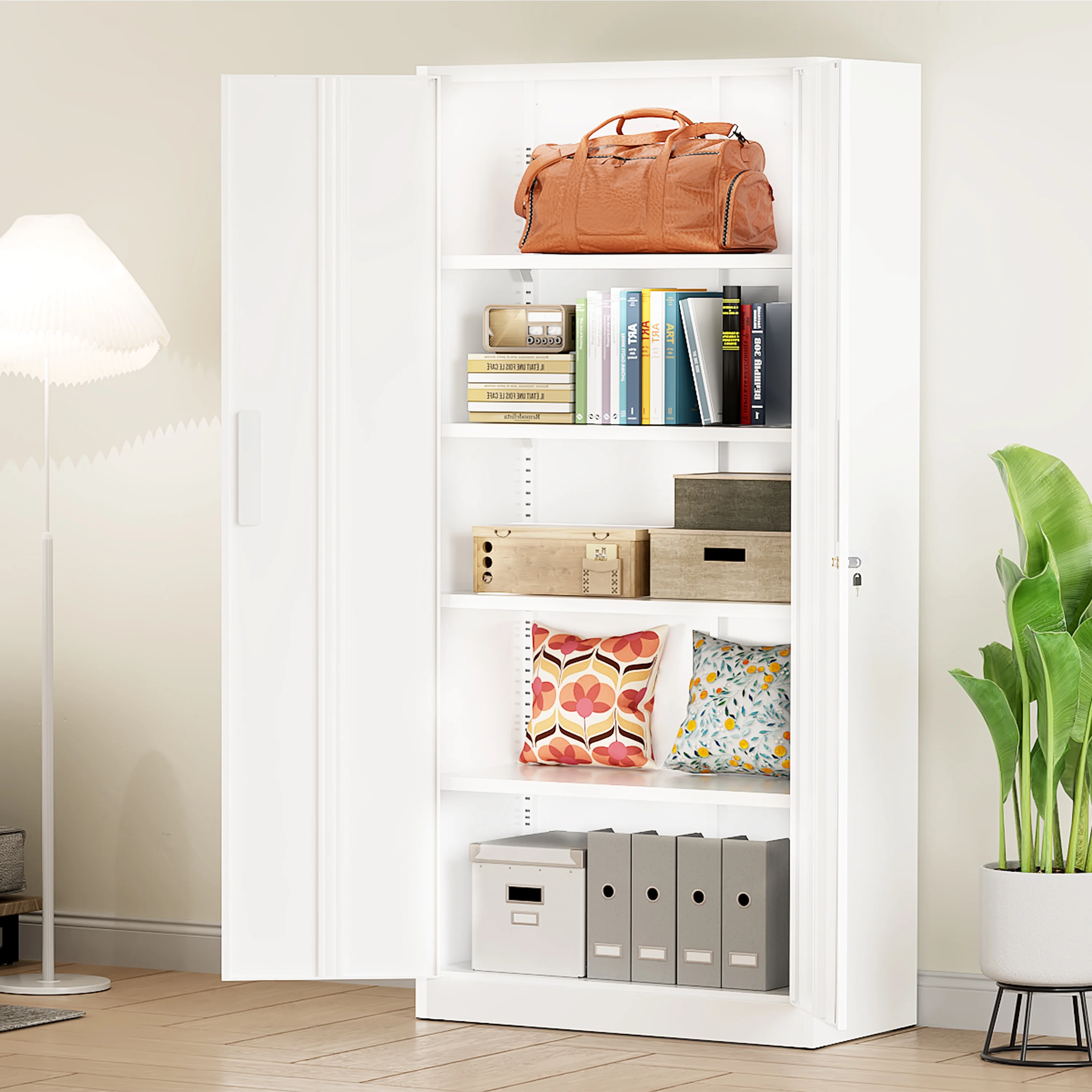 SUNCROWN 71 In Metal Storage Garage Cabinets with Locking Doors and Adjustable Shelves, Steel Storage Cabinet for Garage, Office, Classroom, Assemble Required(White) - Image 10