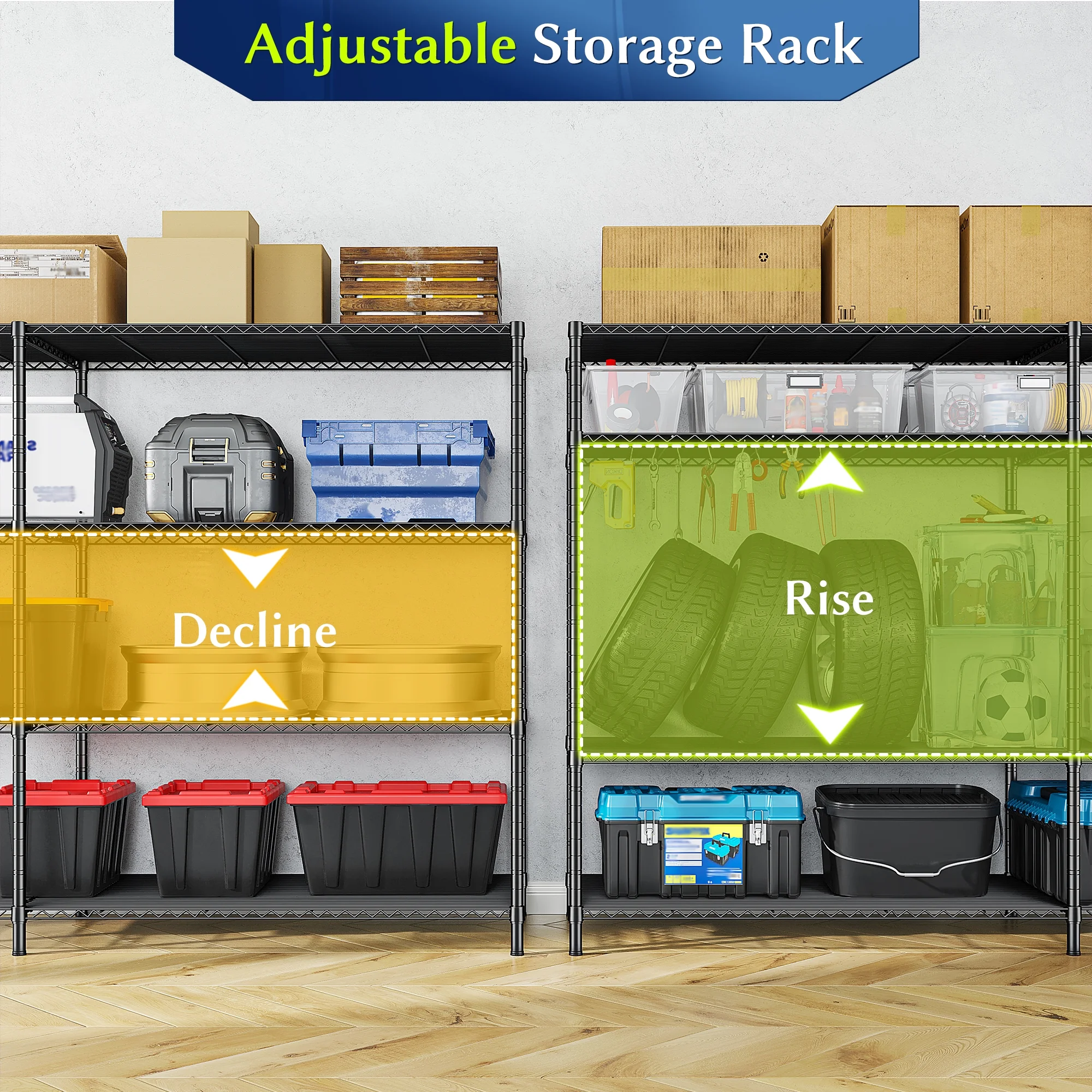 REIBII Heavy Duty 4-Tier Metal Wire Shelving Unit,Adjustable L-Shape Corner Storage Rack for Garage,Pantry,Kitchen,1120 lbs Capacity - Image 10