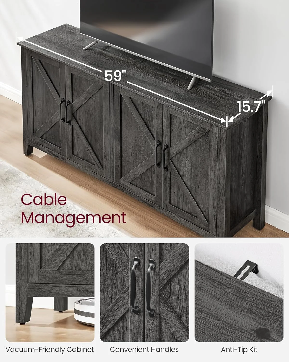 Buffet Cabinet Sideboard Storage Cabinet with Adjustable Shelves for Living Room Rustic Walnut - Image 14