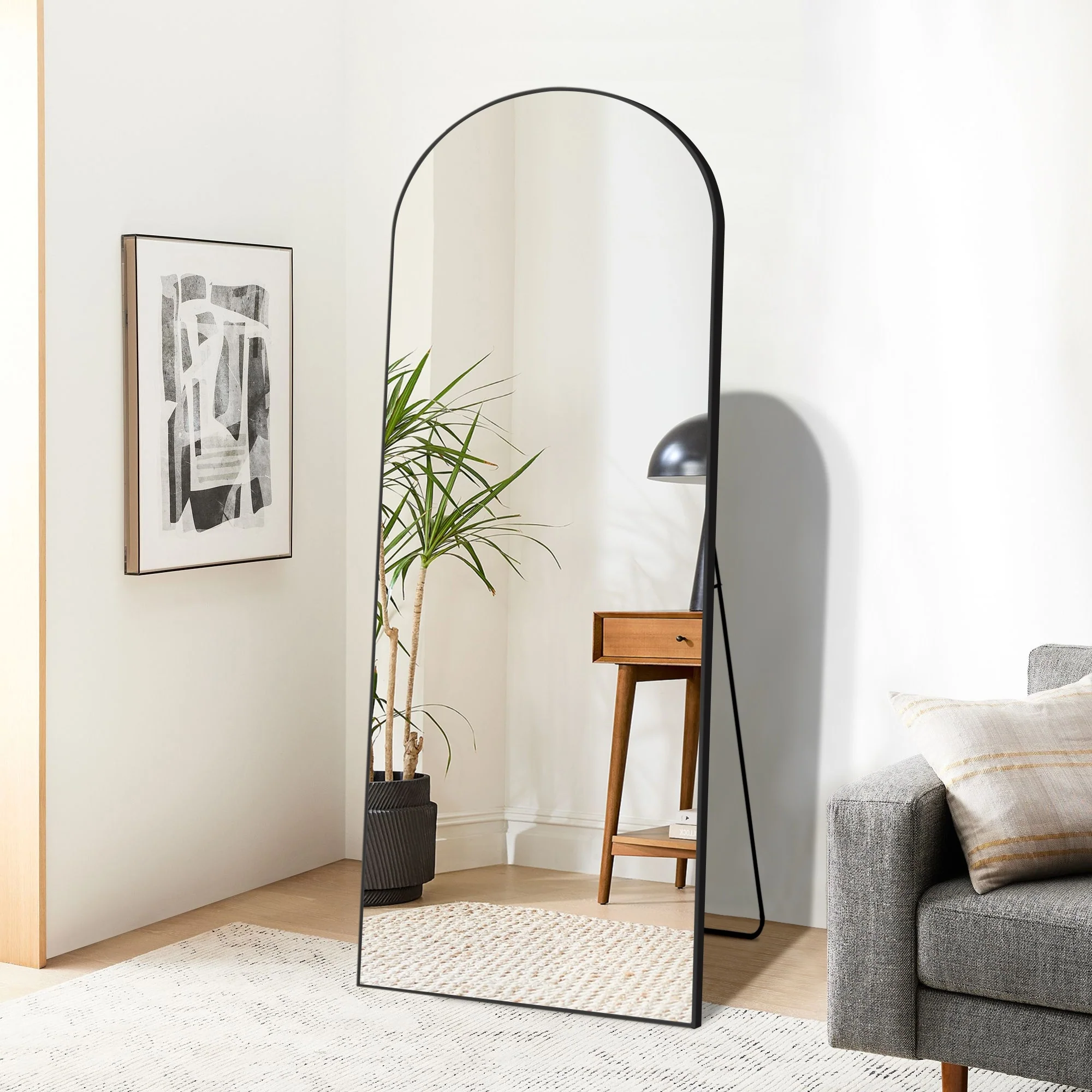 64x21 Full Length Floor Mirror, Large Full Body Aluminum Alloy Frame Standing Mirror with Stand and Wall Mount Option - Image 2