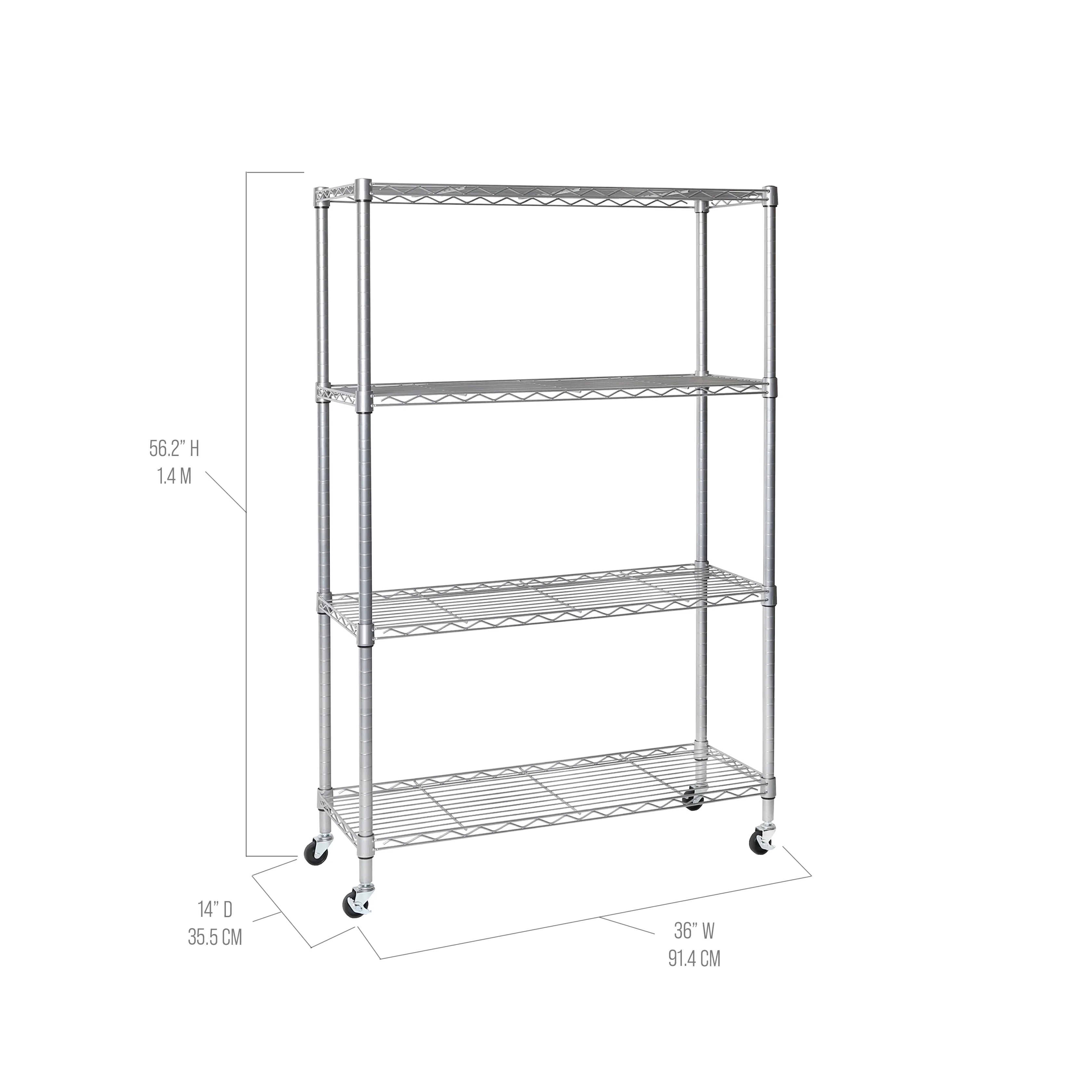 Seville Classics Solid Steel Wire Shelving Storage Unit Adjustable Shelves Organizer Rack, for Home, Kitchen, Office, Garage, Bedroom, Closet, Silver, 4-Tier, 36" W x 14" D - Image 4