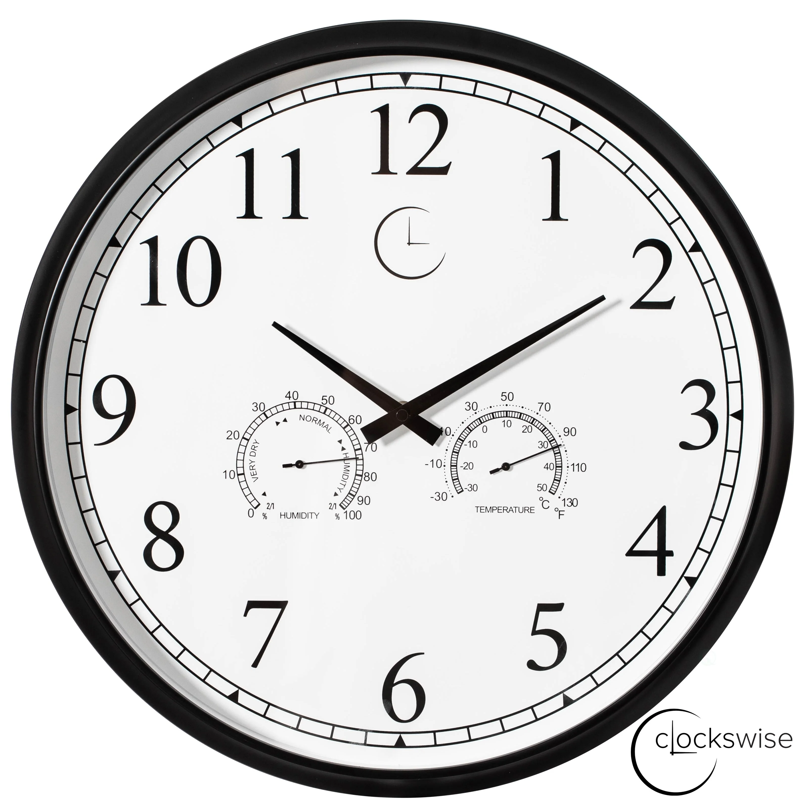 Large Outdoor Wall Clock with Thermometer, Waterproof Silent Garden Weather Station, Black - Image 3