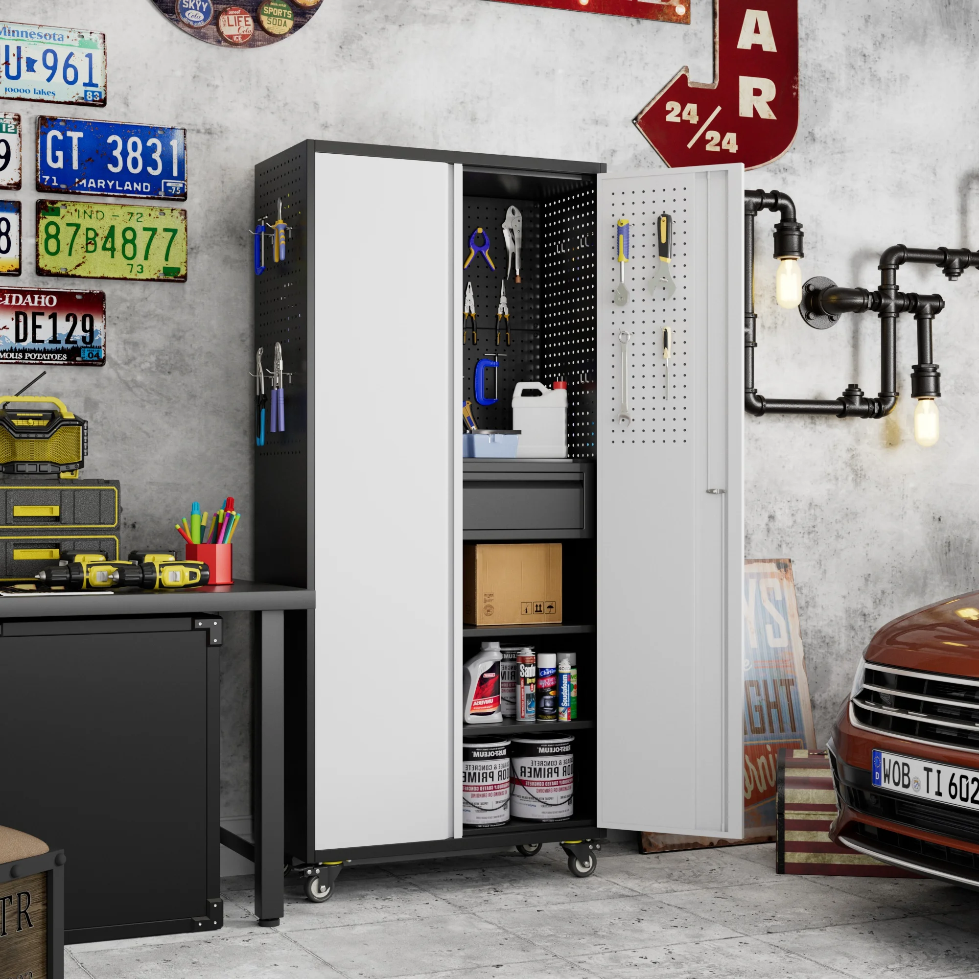 Aobabo Metal Storage Cabinet with Lock,Garage Storage Cabinet with Wheels,72In Steel Storage Cabinet for Garage Home Storage, Black Required-Assembly - Image 101