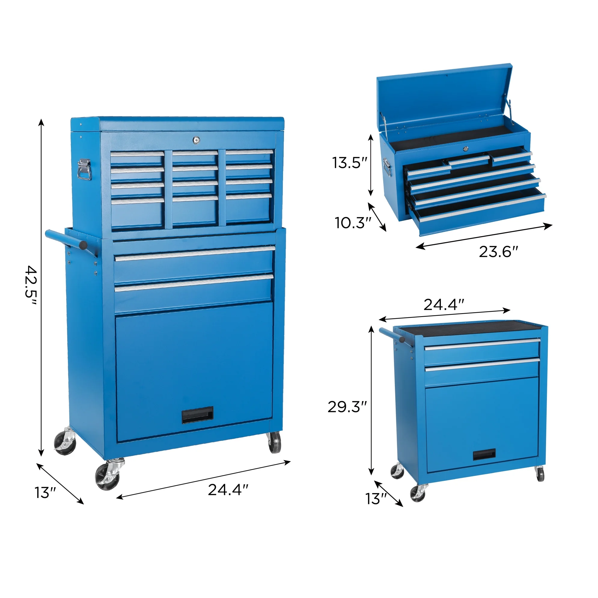 Tool Chest, 8-Drawer Rolling Tool Storage Cabinet with Lockable Wheels, Rolling Tool Chest with 2 in 1 Detachable Top Tool Box, and Locking Mechanism, Metal Tool Cart for Garage, Workshop, Blue - Image 3