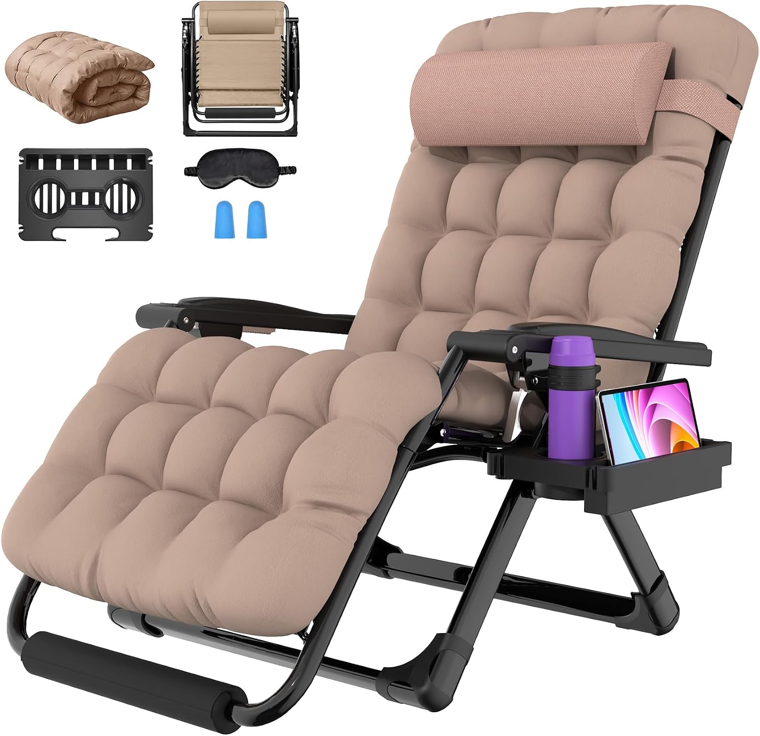 Oversized Zero Gravity Chair, 33In XXL Outdoor Recliner Chair w/ Removable Cushion & Headrest, Camping Lounge Chair w/ Upgraded Lock & Footrest, Reclining Patio Chairs for Indoor Outdoor, 500LBS - Image 10