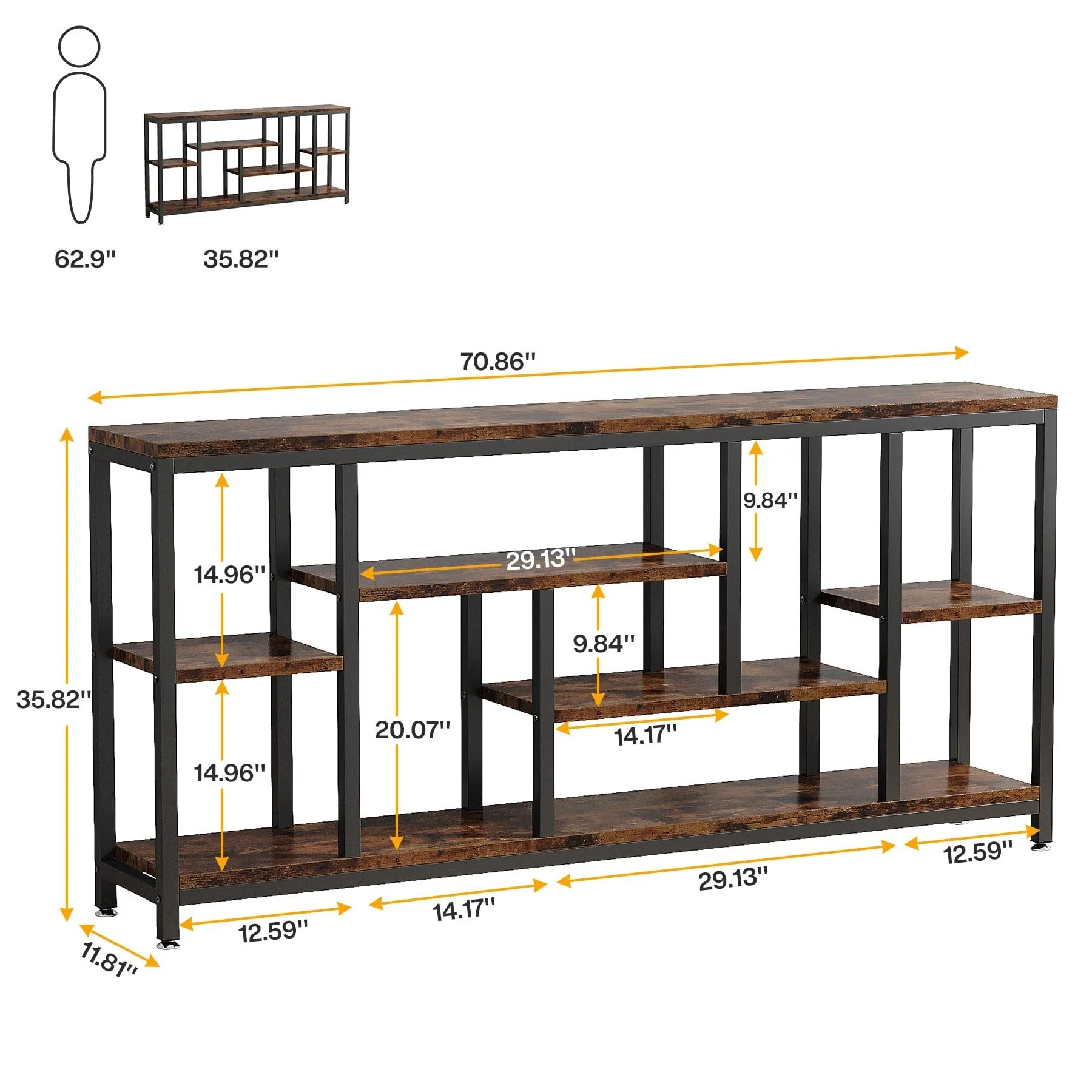 70.9 Inch Console Sofa Table with Storage, 3-Tier Entryway Table for Hallway - Image 16