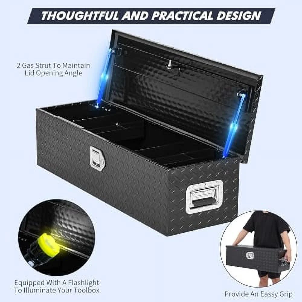 Aluminum Diamond Plate Tool Box 13x13x30 Inch, Heavy Duty Truck Toolbox with Sliding Shelf, Waterproof Truck Storage Organizer Chest for Pick Up Truck RV Trailer with Lock & Keys - Image 4