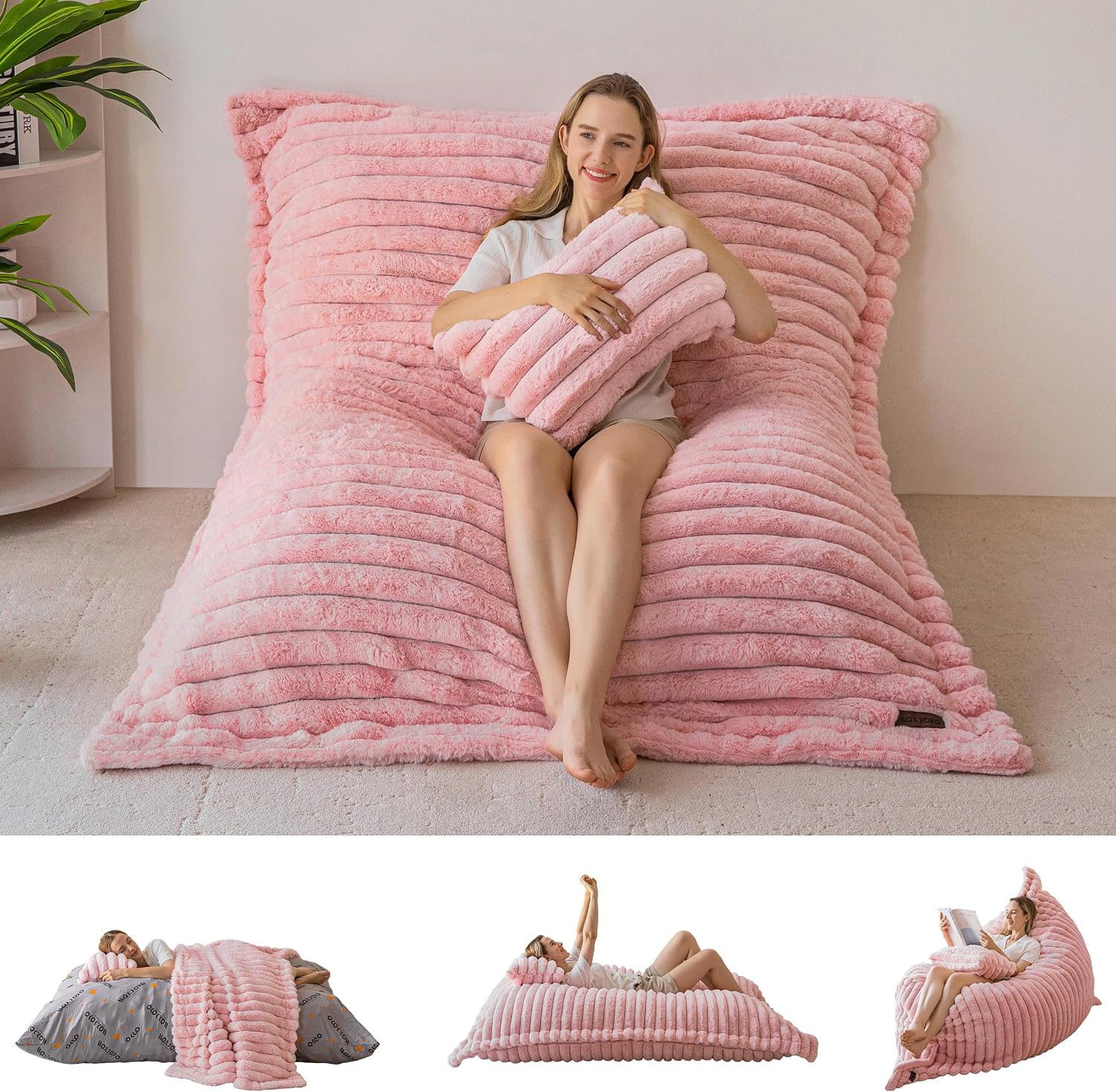 Giant Bean Bag Chair with Pillow, 3 in 1 Convertible Bean Bag Chair - Image 13