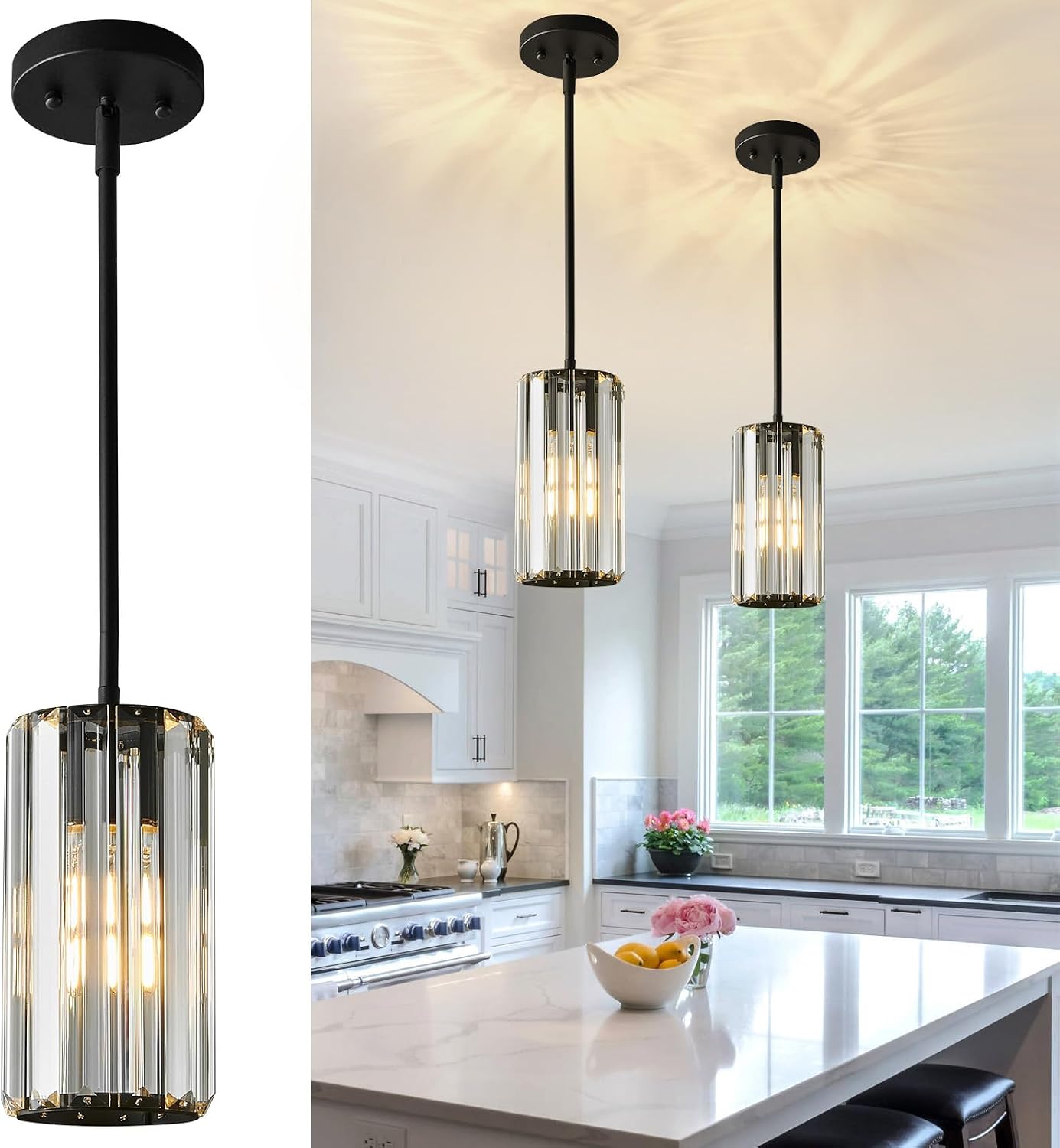 Chrome Pendant Lighting, Modern Pendant Light, Mini Crystal Chandeliers, Adjustable Pendant Light Fixture for Kitchen Island, Dining Room, Corridor & Bedroom (Chrome, 3-Pack) - Image 15