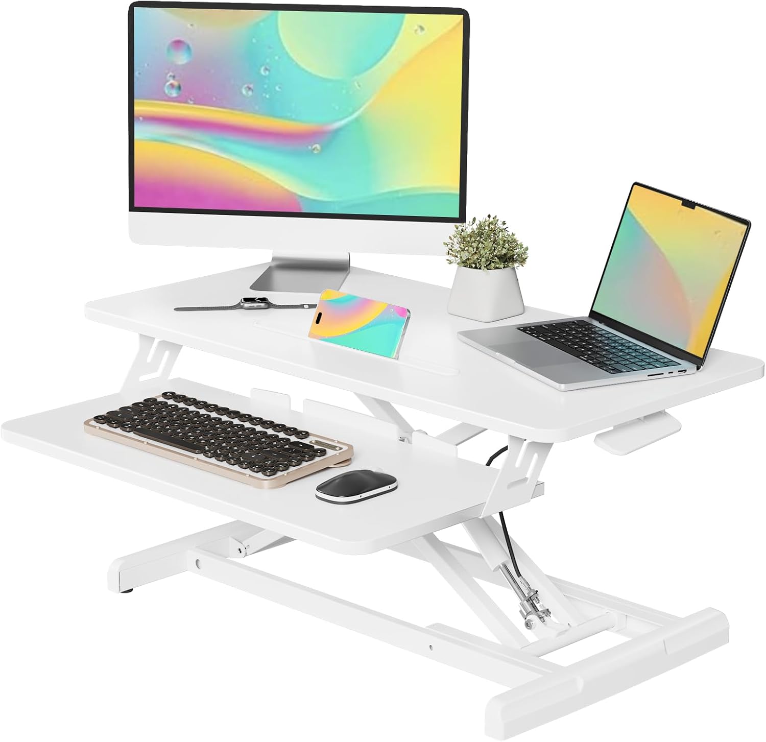 32" Height Adjustable Standing Desk Converter, Sit-Stand Desk Riser with Keyboard Tray, Desktop Workstation Riser for Home Office - Image 3