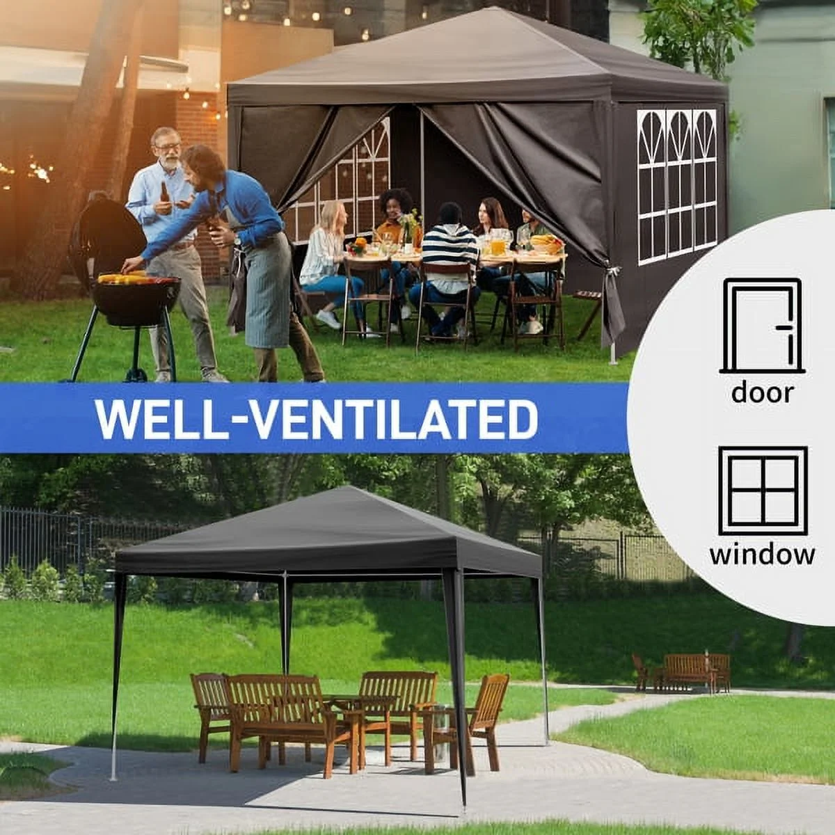 Sythers 10'x10' Pop Up Canopy Tent with 4 Removable Sidewalls, Portable Gazebo, UV Resistant Waterproof, Enclosed Canopy Tent for Outdoor Events, Patio, Backyard, Party, BBQ, Camping, Black - Image 7