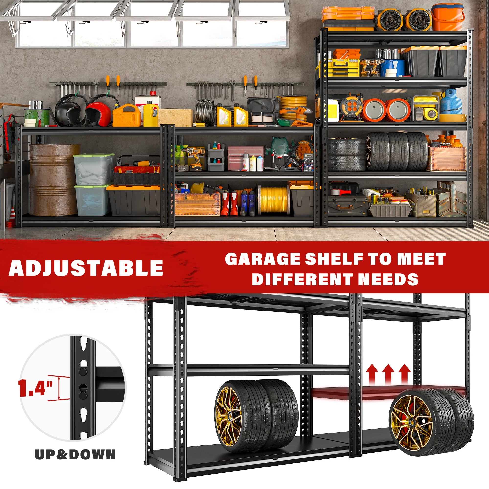 REIBII 3000 LBS Heavy Duty Storage Shelf for Garage Storage 72" Adjustable Metal Shelving Rack - Image 6