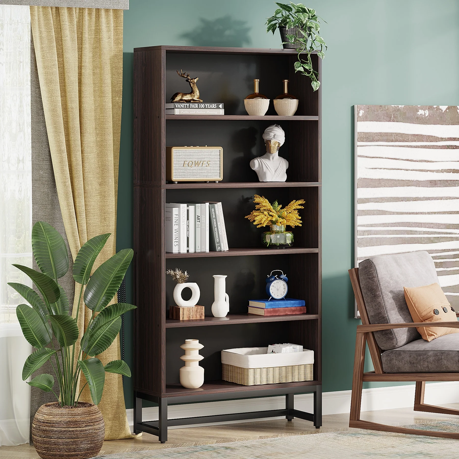 70.87 Inch Tall 5-Tier Bookcase, Large Bookshelf with 31.5 Inch Wide Storage - Image 20