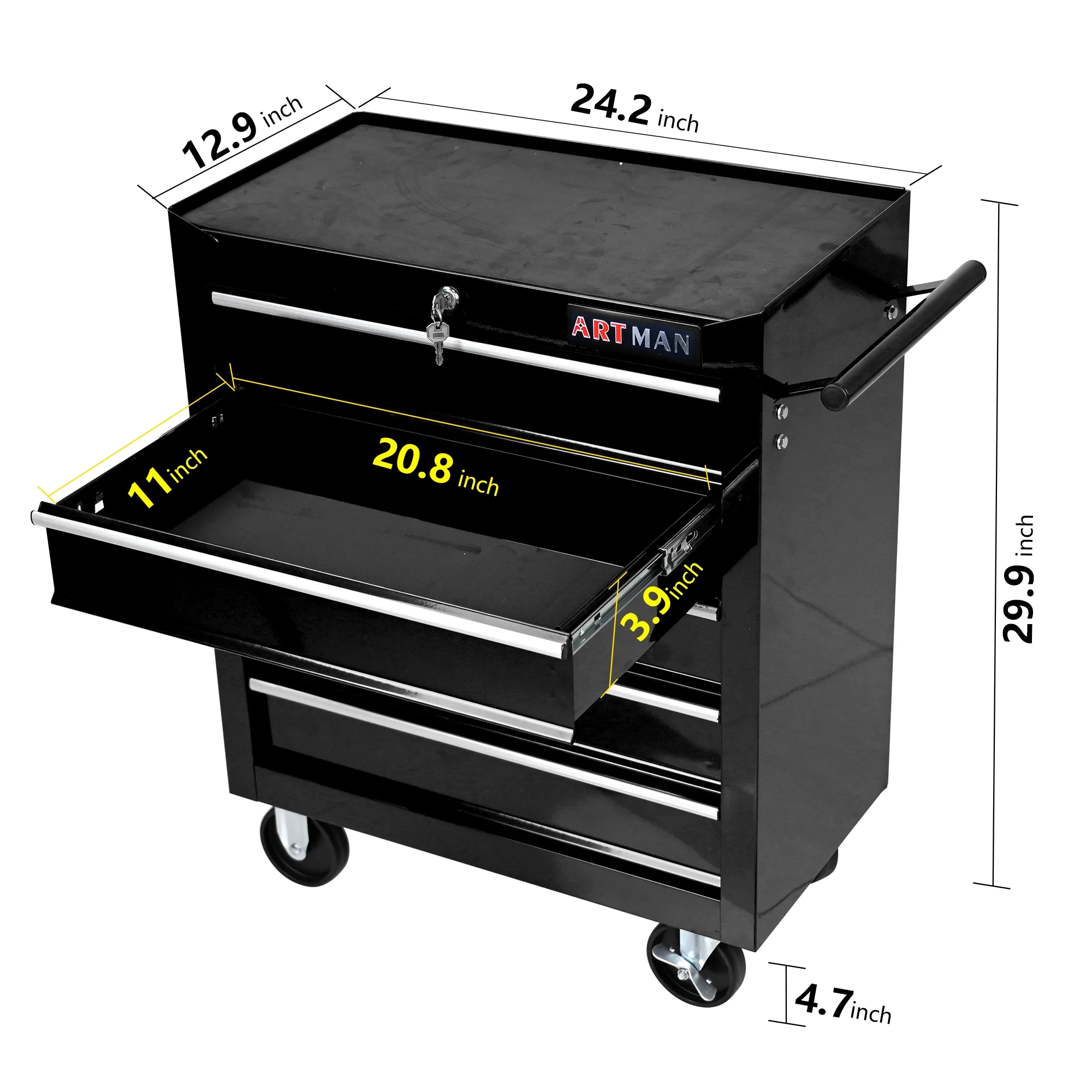 5 Drawer Rolling Tool Chest, Steel Tool Storage Cabinet for Garage Storage with 4 Wheels and Locker - Image 18