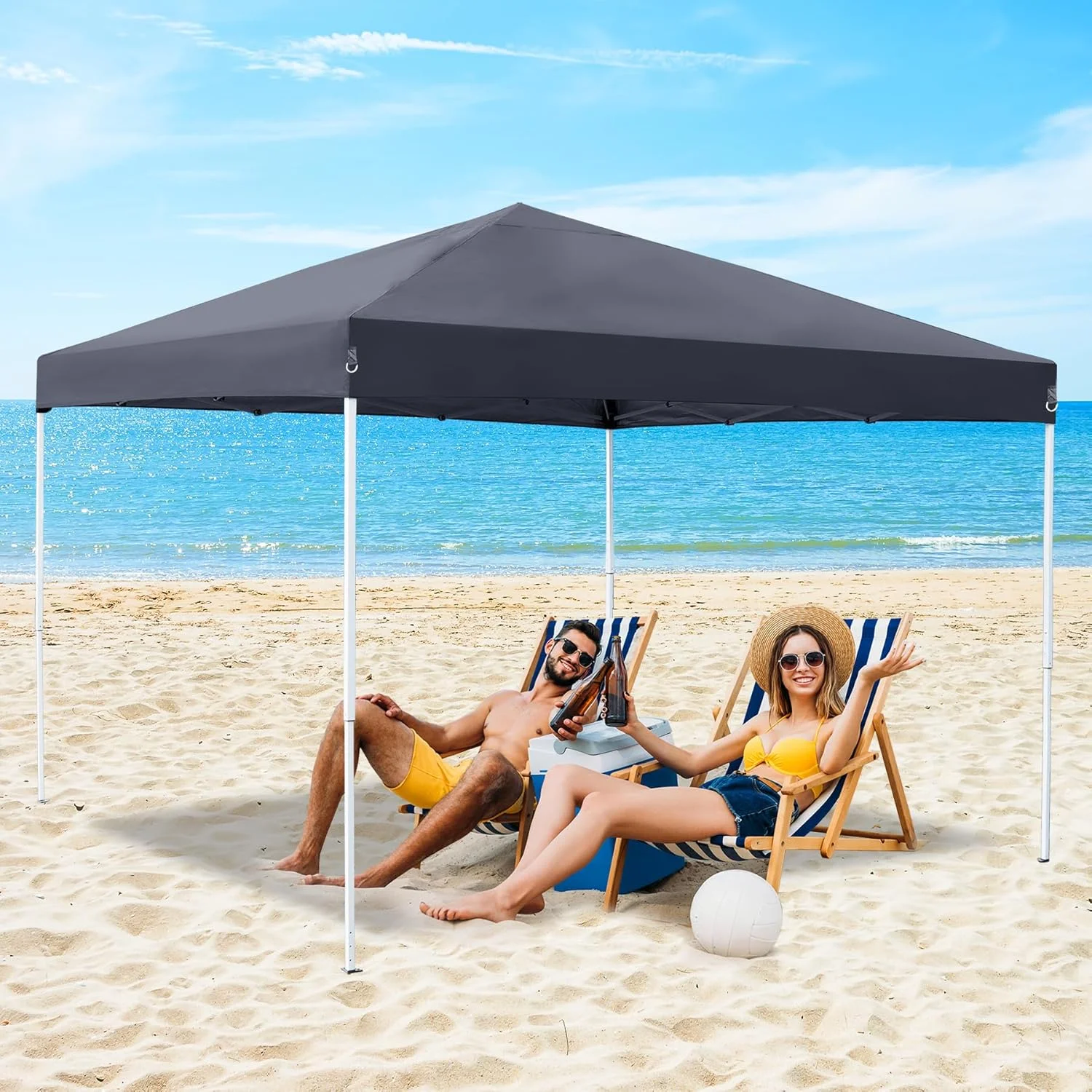Puppys 10 X 10ft Pop Up Canopy Tent Easy Set up Outdoor Instant Straight Legs Portable Gazebo Shelter with Wheeled Bag for Camp Beach Patio and Garden (Blue) - Image 19