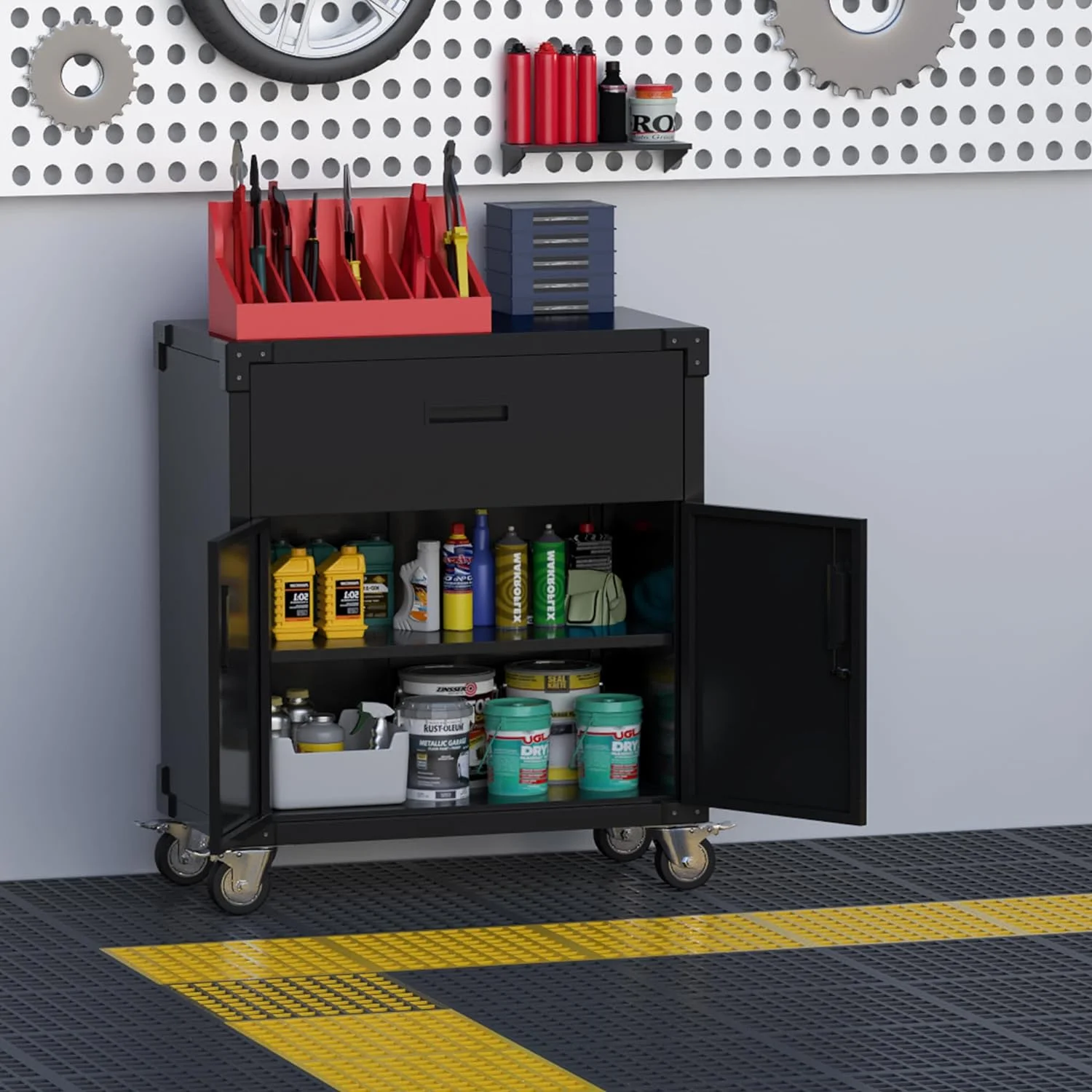 Aobabo Metal Storage Cabinet with Lock,Garage Storage Cabinet with Wheels,72In Steel Storage Cabinet for Garage Home Storage, Black Required-Assembly - Image 60