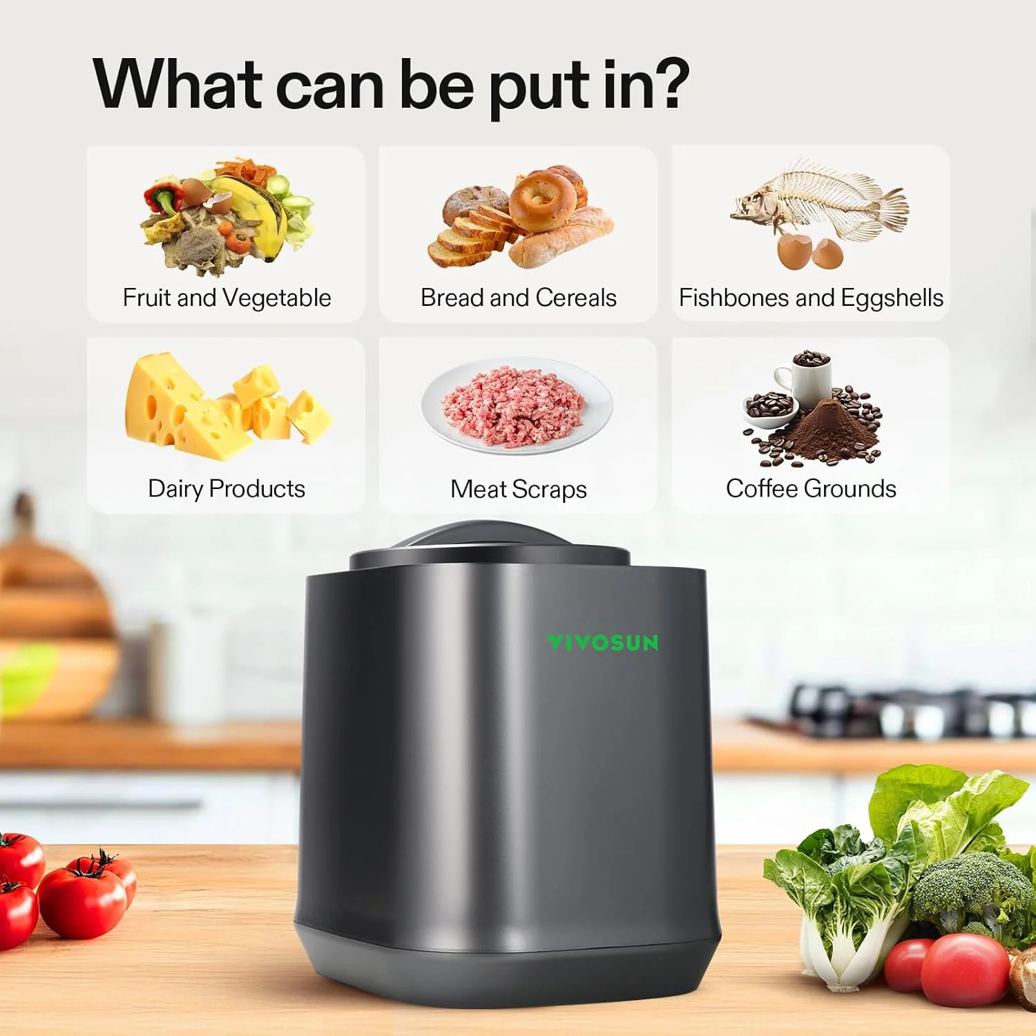 VIVOSUN 4L Electric Composter for Kitchen Indoor, Smart Compost Machine for Countertop, Odorless/Auto-Cleaning/3 Modes/Intelligent LED Display, Mill Composter Kitchen Bin Food Recycler, Black - Image 9